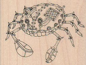Steampunk Crab 3 x 2 1/4" Rubber Stamp, Steampunk Stamp, Mixed Themes