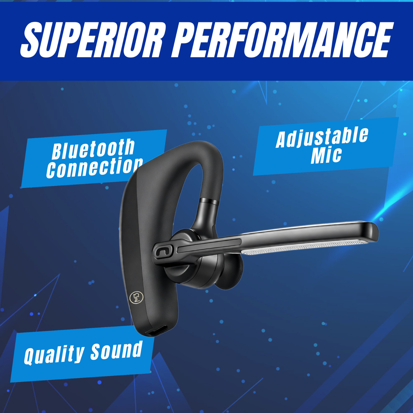 Wireless Mono Bluetooth Headset with Noise Cancelling Mic, 10H Talk Time