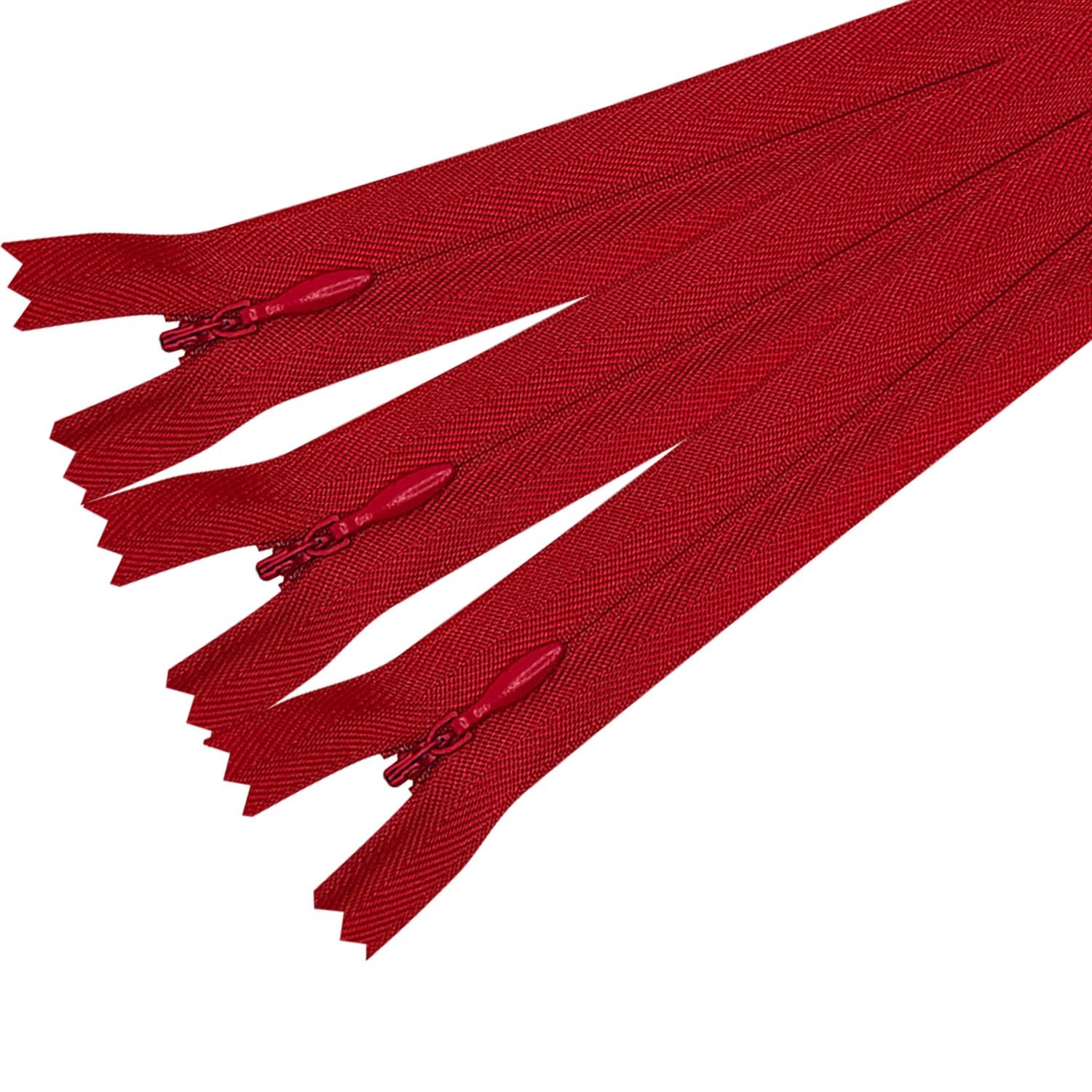 3PCS #3 22 Inch Red Invisible Zippers for Sewing Skirts, Nylon Coil Bulk Zipp...