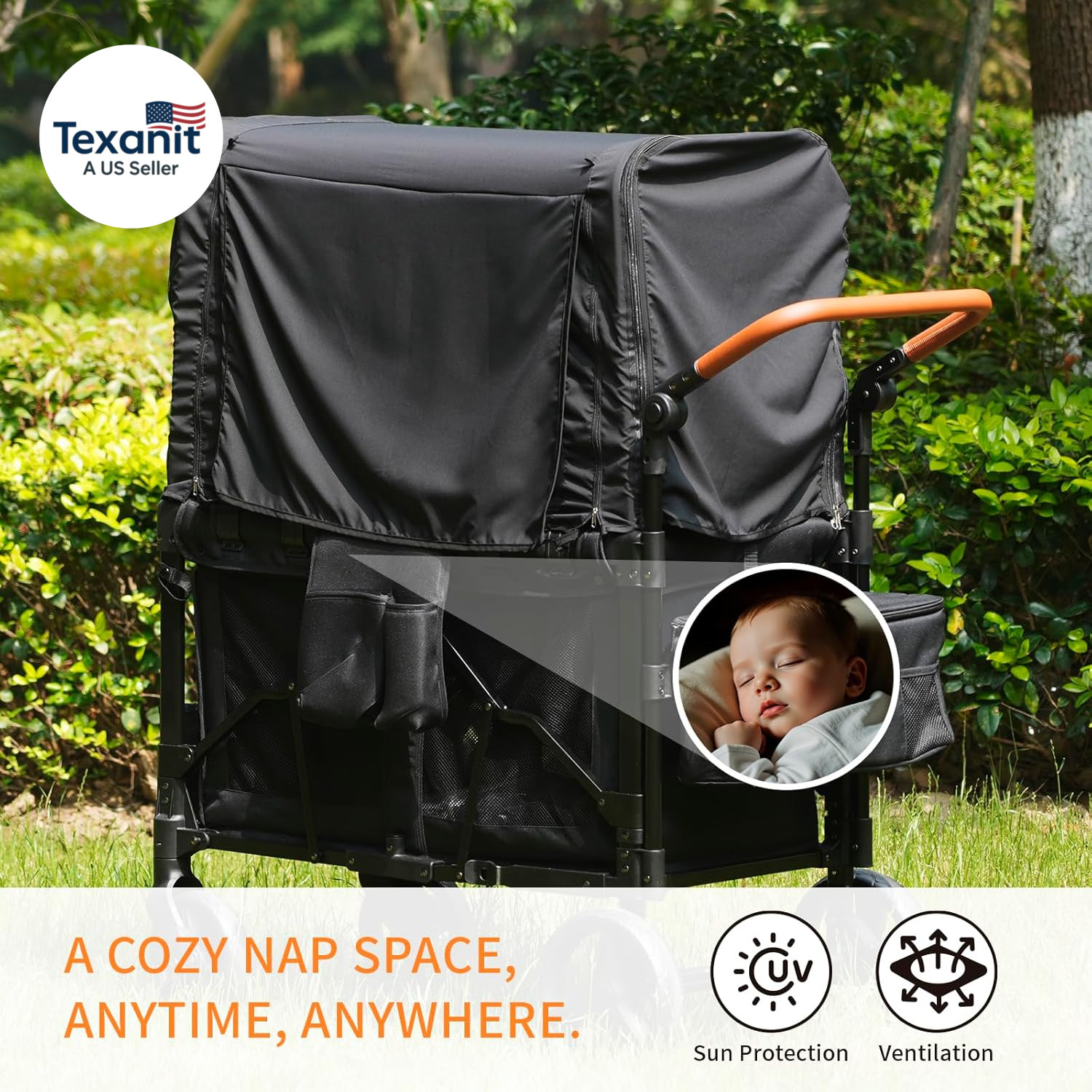 Full Coverage Wagon Canopy Customized for Wonderfold W4 Luxe Elite, Water-Resist