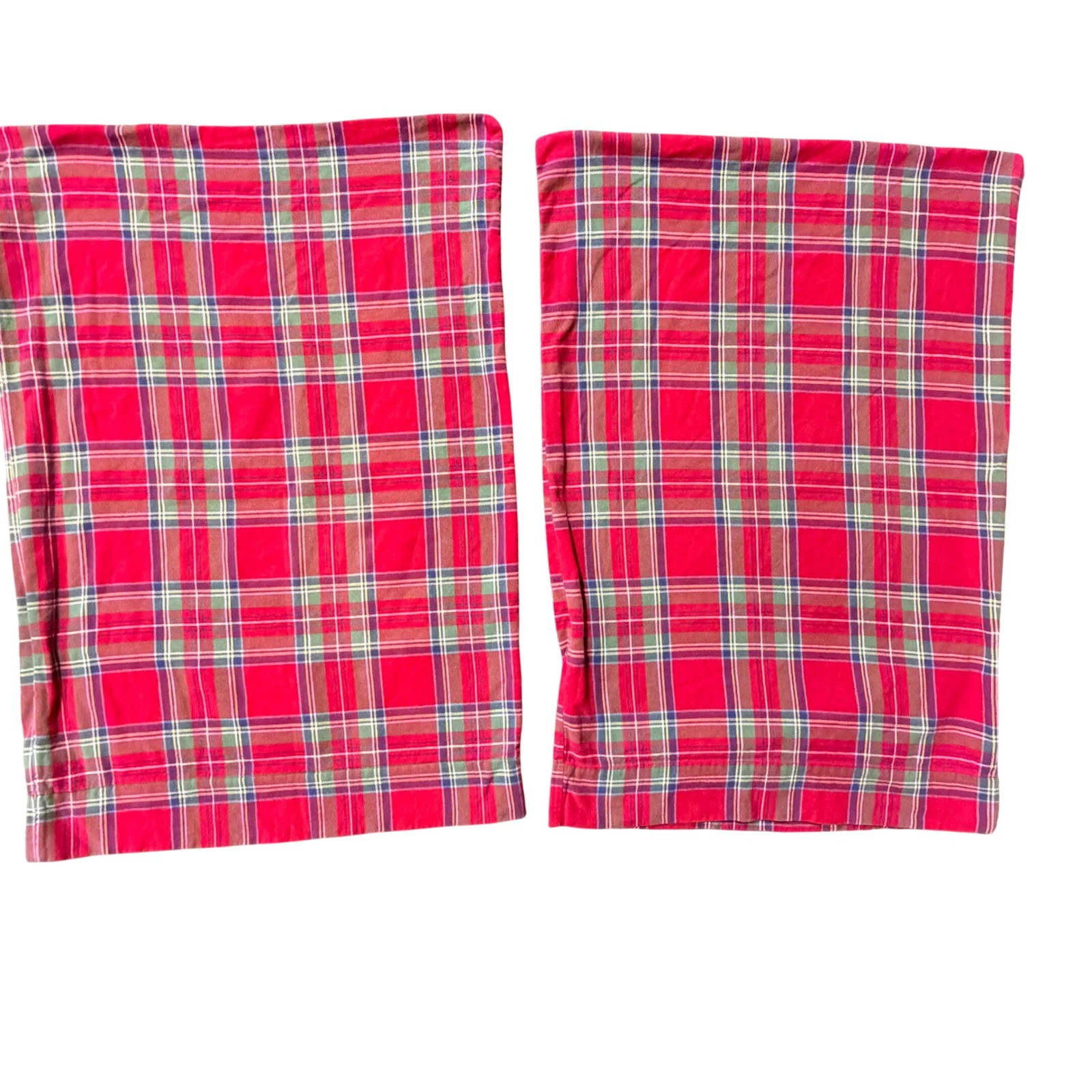 Pottery Barn Kids Plaid Pillowcases Set of 2 Red Green Flannel Made in Portugal