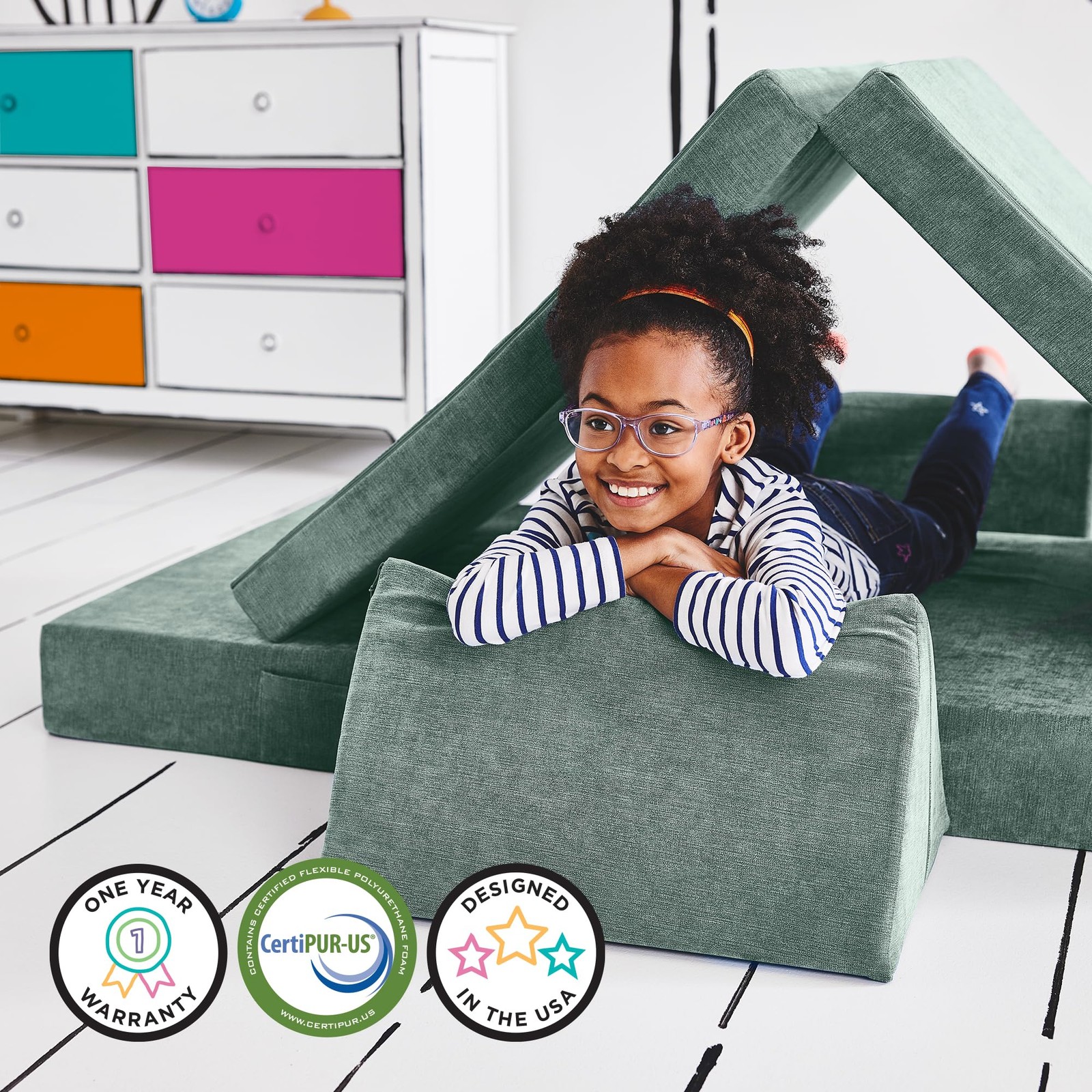 Kids and Toddler Play Couch, Convertible Folding Sofa, Durable Foam Modular D...