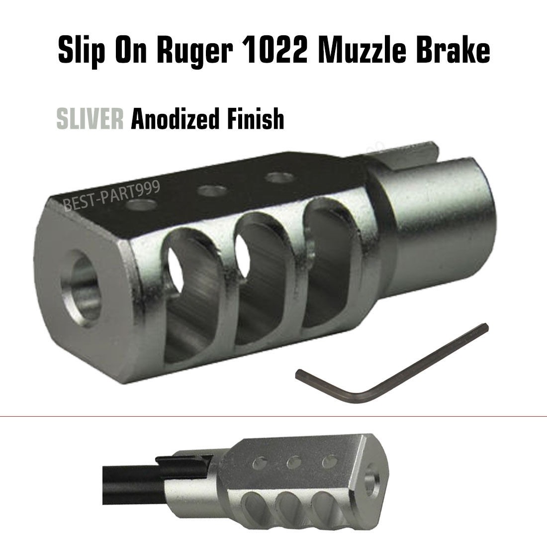 NEW SILVER Slip On Ruger 1022 10 22 Muzzle Brake Tanker Style