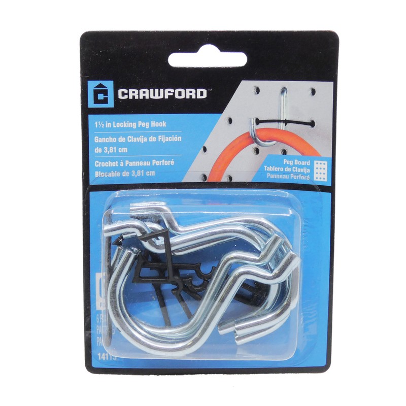 Crawford 14115 Black/Silver Curved Peg Hook for 1/4 in. Pegboard 1-1/2 L in.