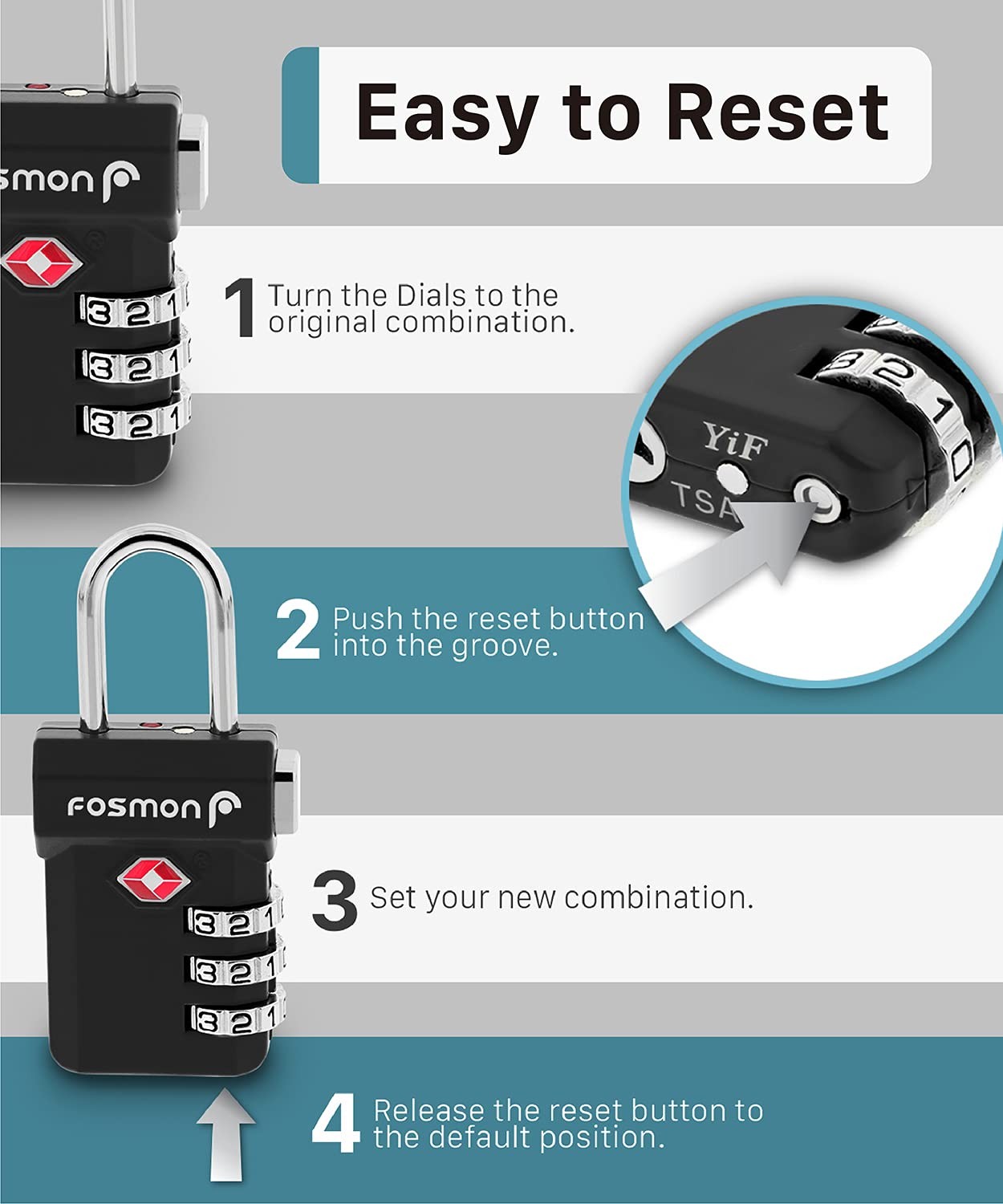 Fosmon Tsa Accepted Luggage Locks 4 Pack Open Alert Indicator 3 Digit
