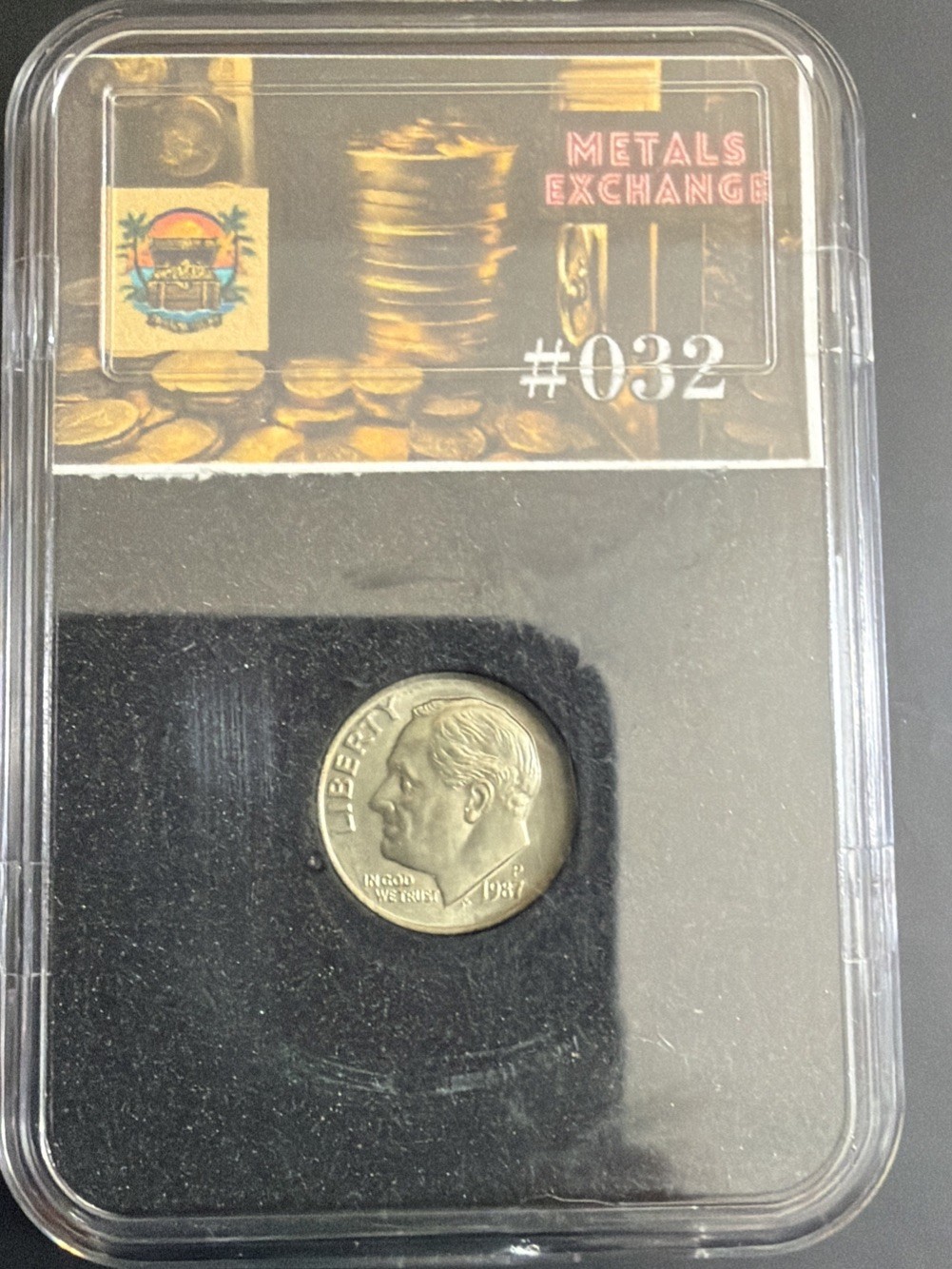 1987-P 10c Dime SHINY HEAVILY greenish DIES & DIE WEAR Full Torch Full Bands