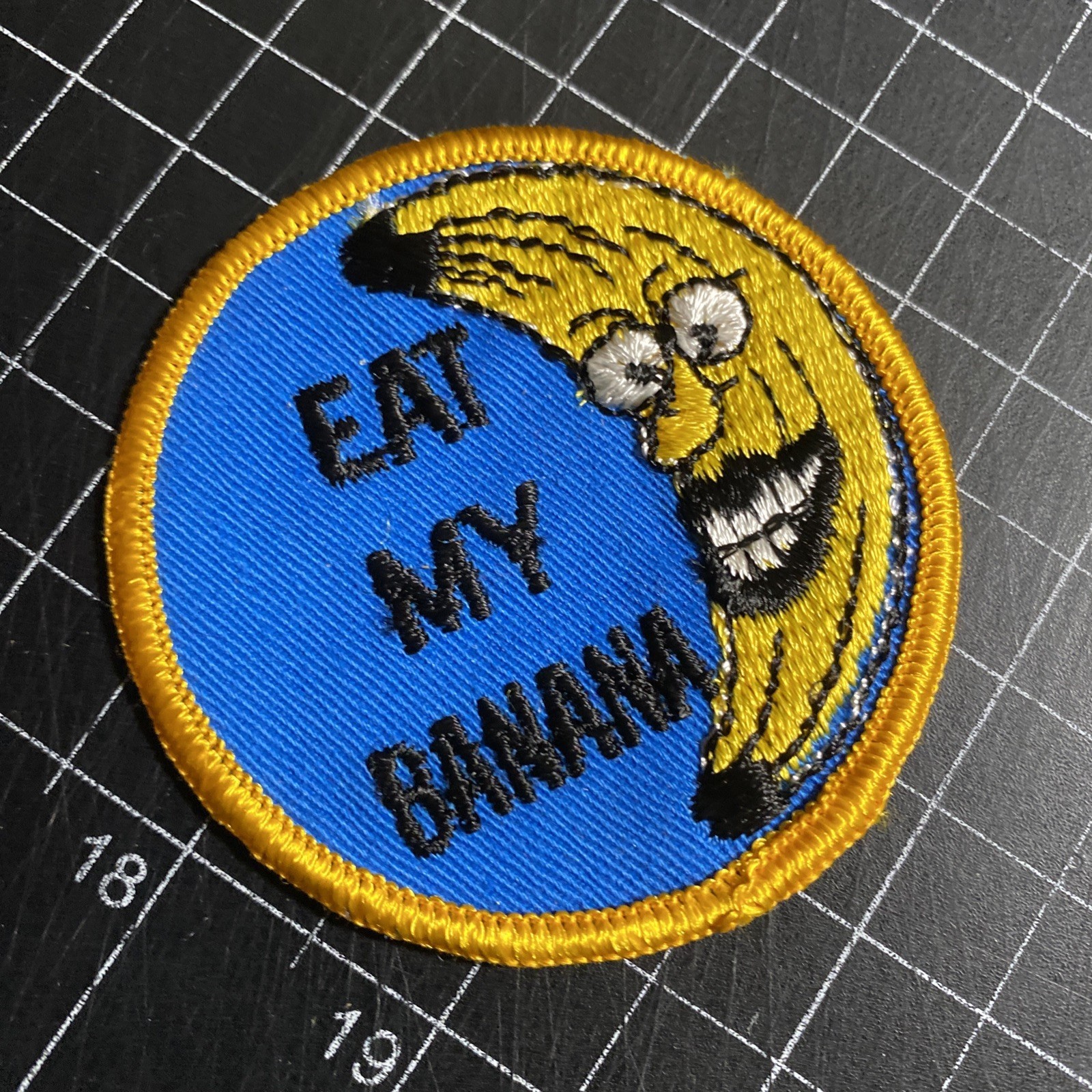Vintage 70s Biker Patch ~ EAT MY BANANA Sew On Novelty Humor Jacket Hippie Rare