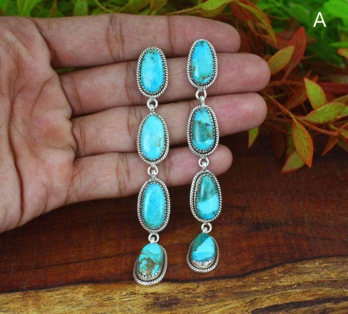 Navajo Turquoise Stud Earring 925 Sterling Silver Earrings For Women,