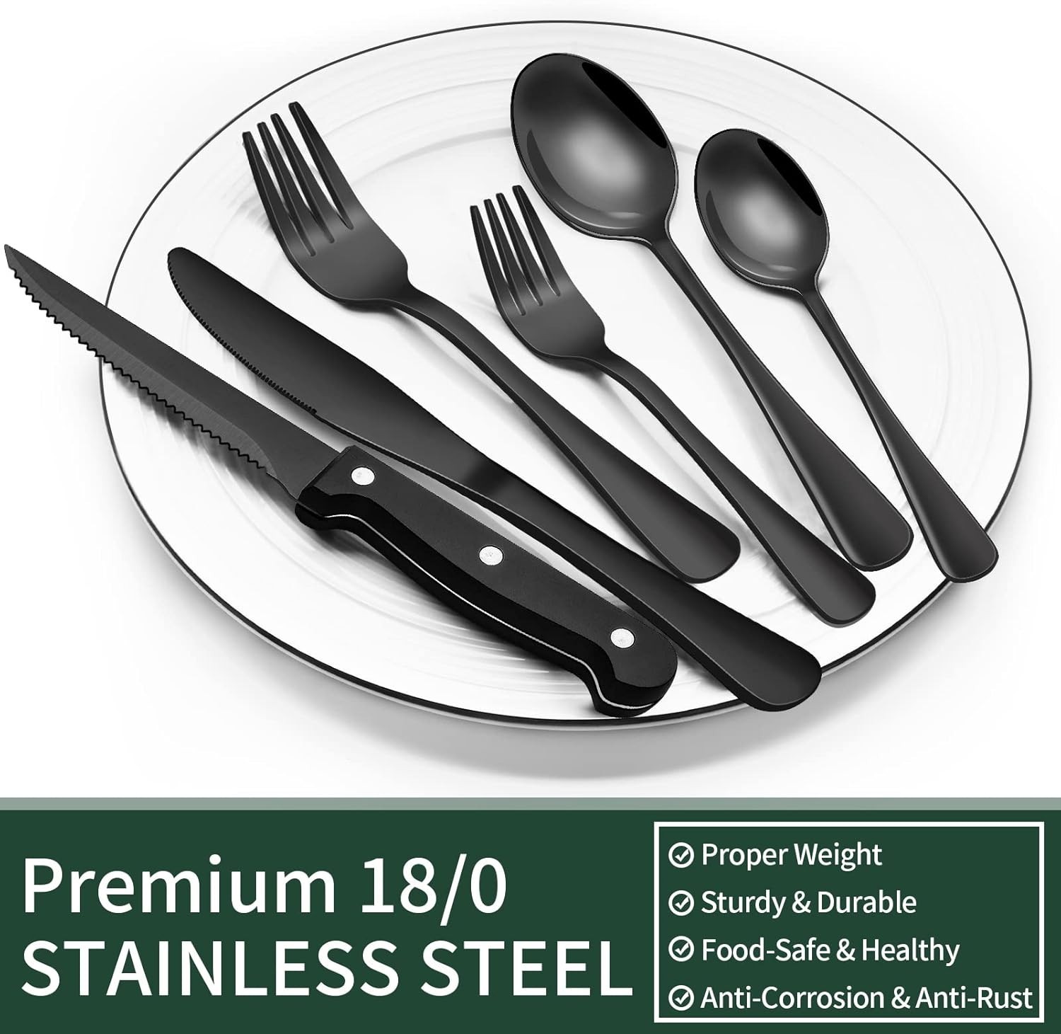 Luxurious 24-Piece Black Silverware Set for 4 - Stainless Steel Flatware