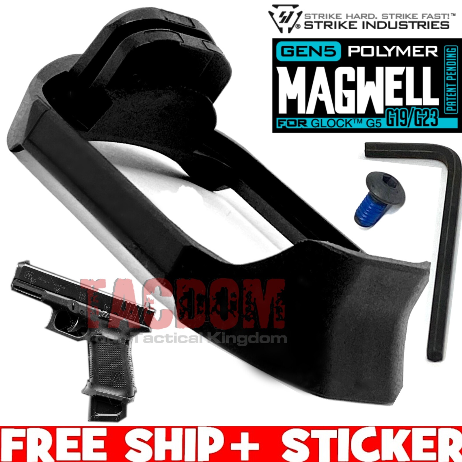 Strike Industrie GEN 5 for GL0CK 19 23 MAGWELL Black Works W/ New EMP Extension