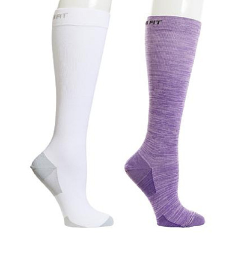 Copper Fit Womens Knee-High Compression Socks 2-pack, Purple/White, L/XL