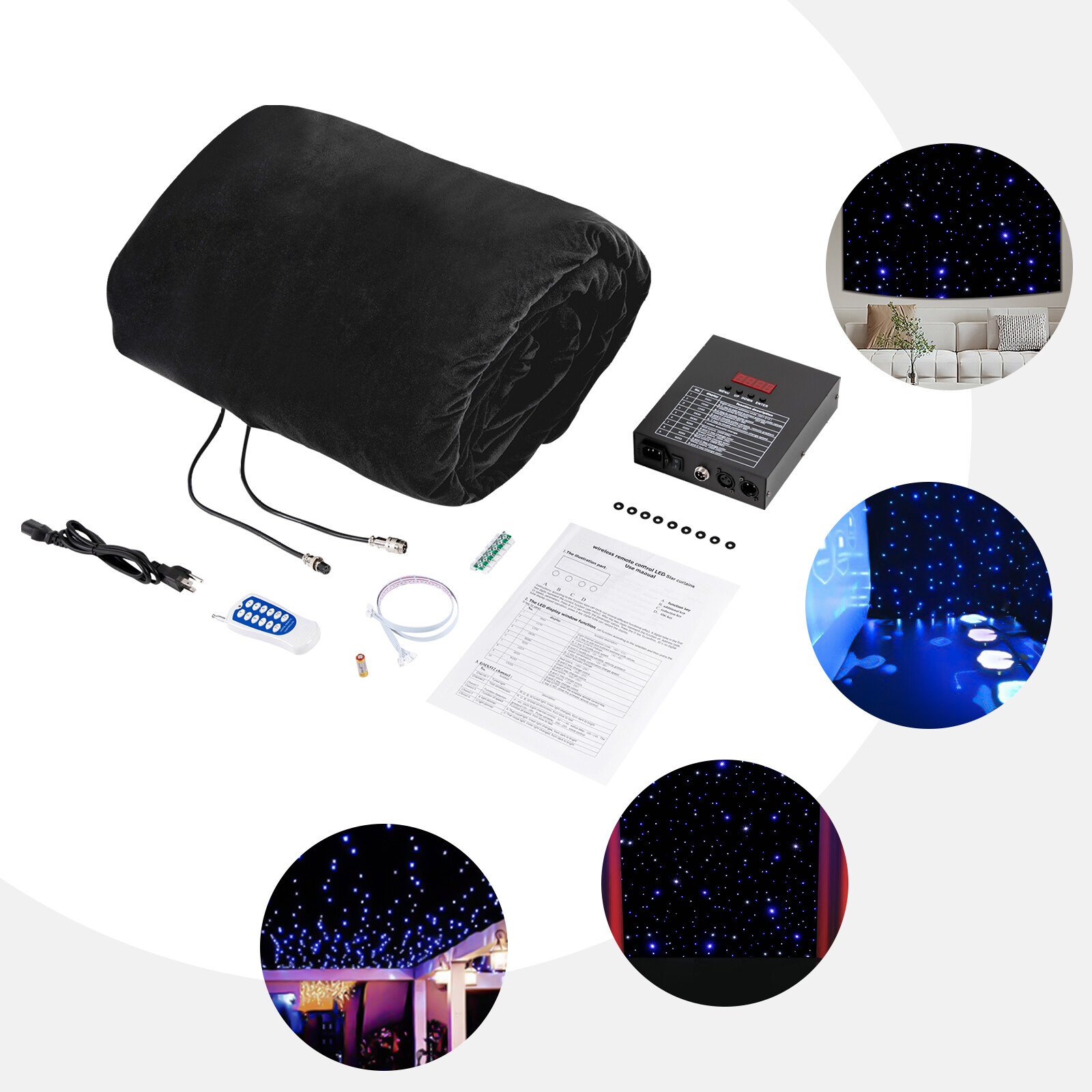 LED Stage Backdrop Blue & White Light Starry Sky Backdrop Star Curtain 13*x13ft