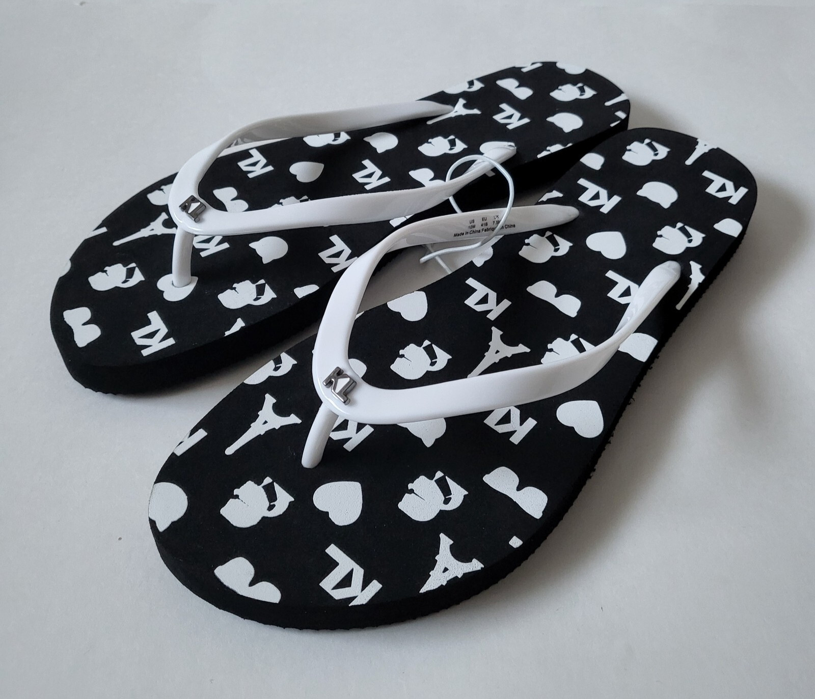 Karl Lagerfeld Paris Womens Signature Logo Flip Flops Sandals Size 10 11 Black