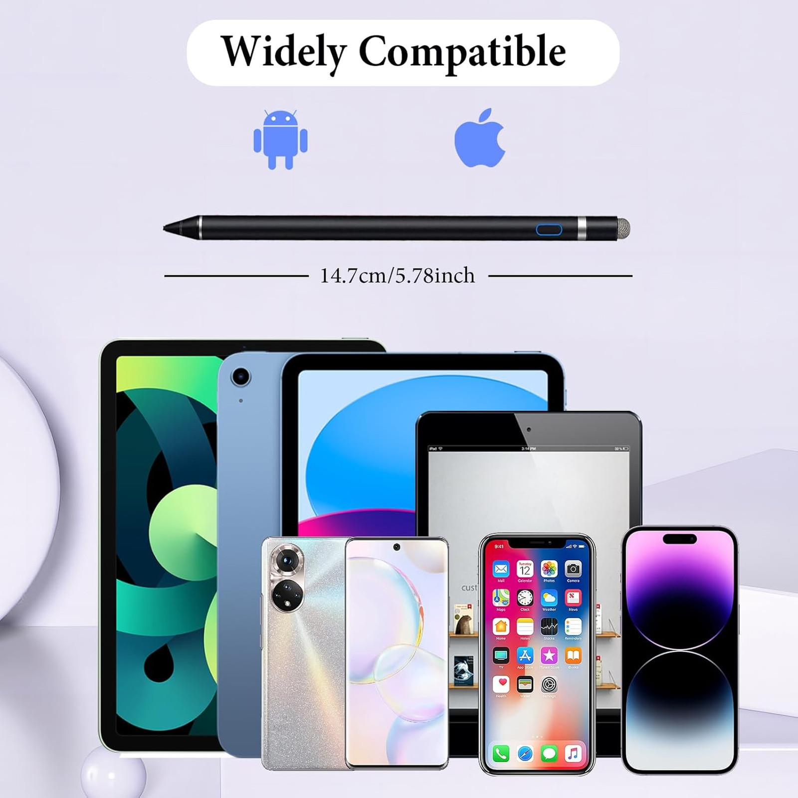 Active Stylus Pen for iPad, iPhone, Android, Dual Touch Rechargeable Digital