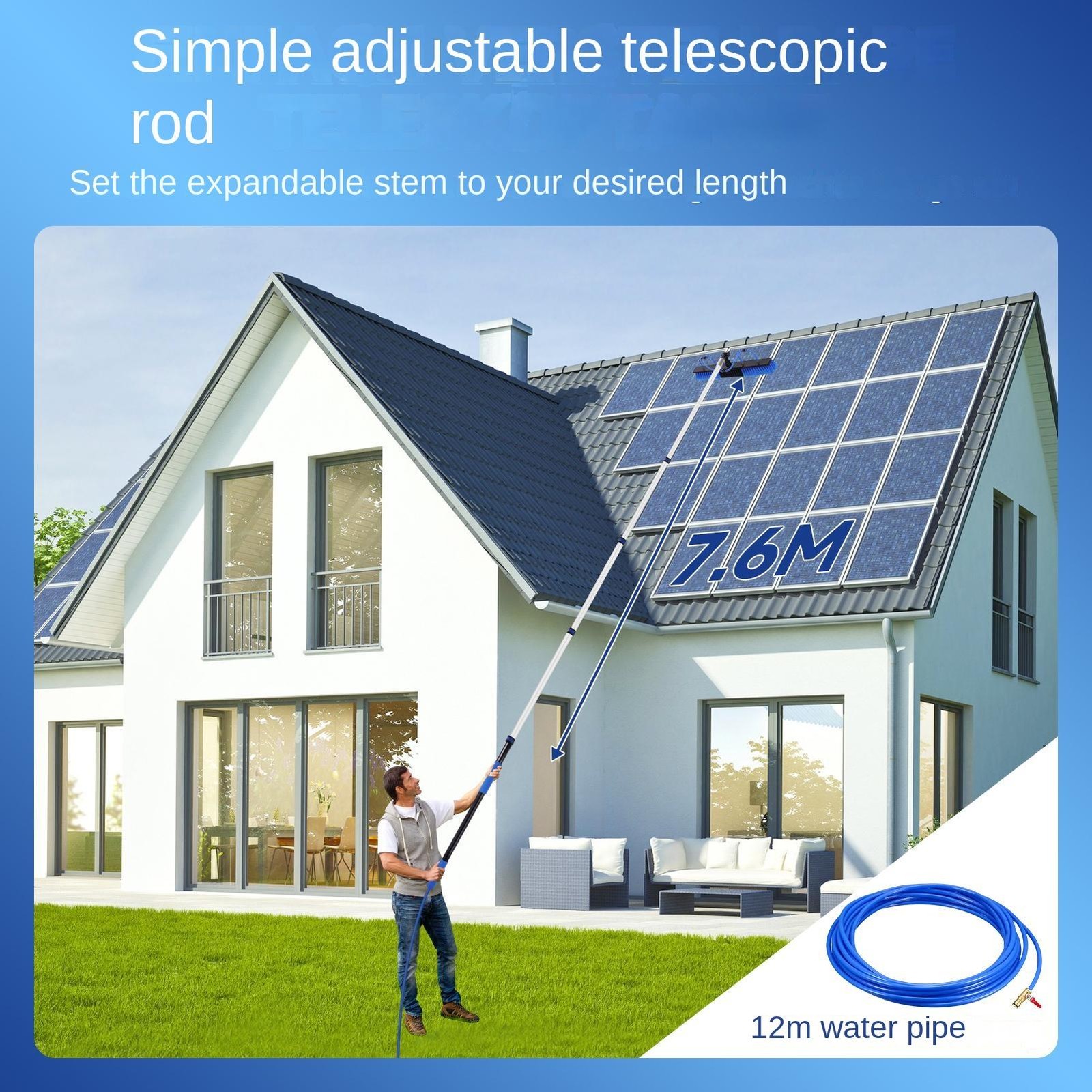 16Ft Solar Panel Cleaning Pole Kit With 33 Ft Water pipe And Brush System