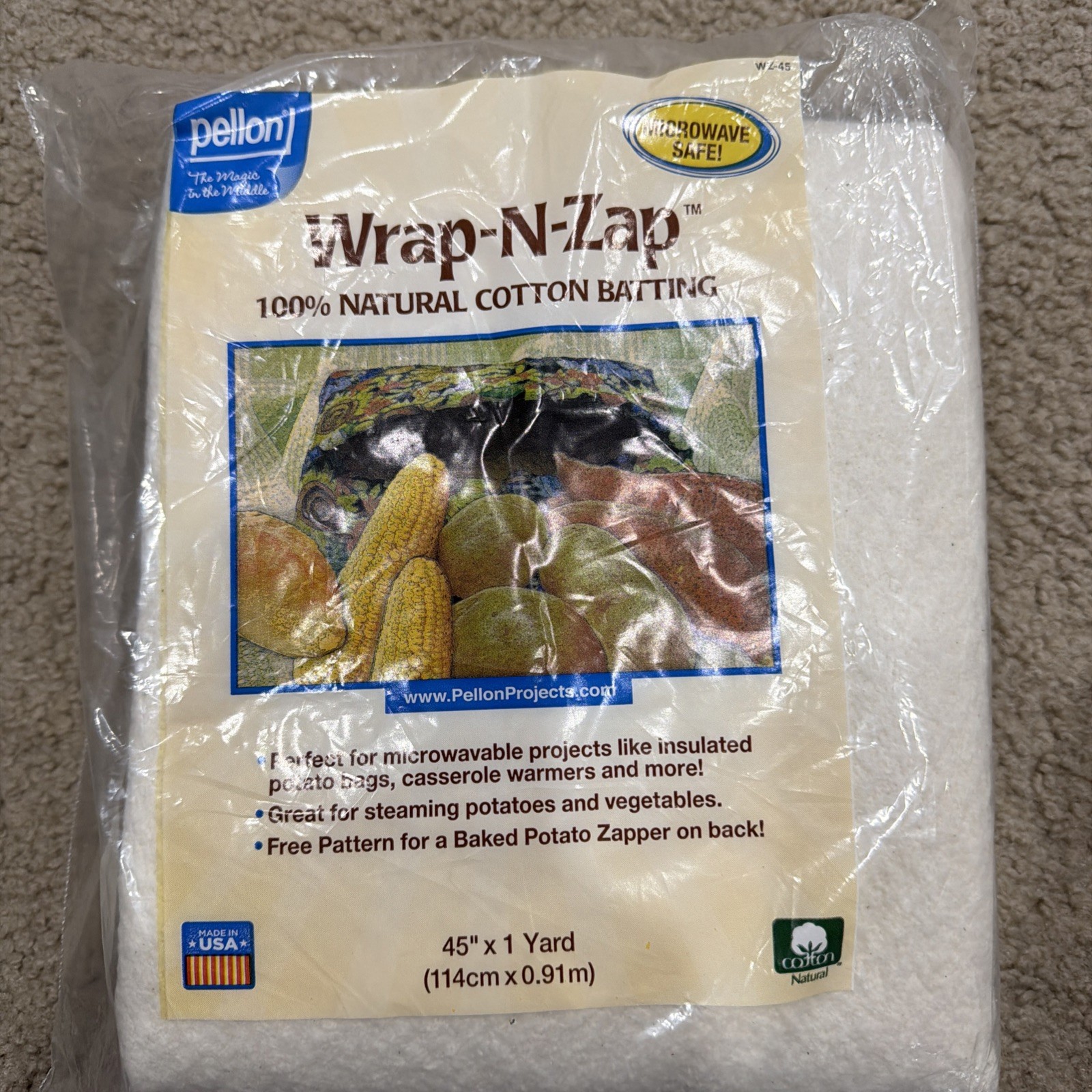 WZ-45 - Pellon - Wrap-n-zap - cotton batting - Pre-cut 45in x 36”