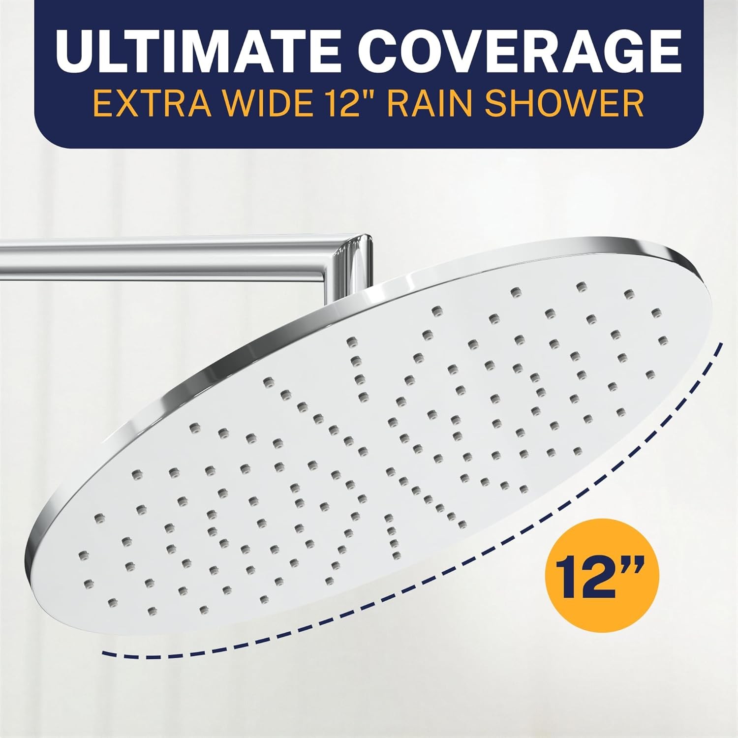 ® Solid Metal 12 Inch Rainfall Shower Head, Large Rain Shower Head, 2.5 GPM High