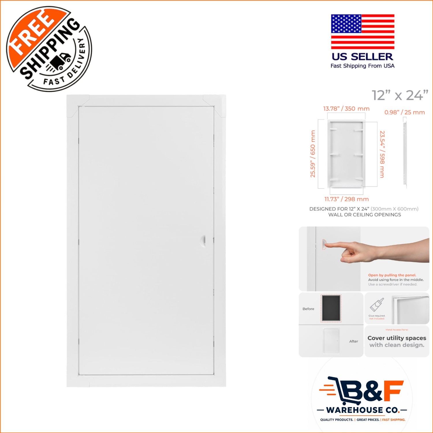 White Rectangular Drywall Access Panel 12x24' - Easy Installation & Access