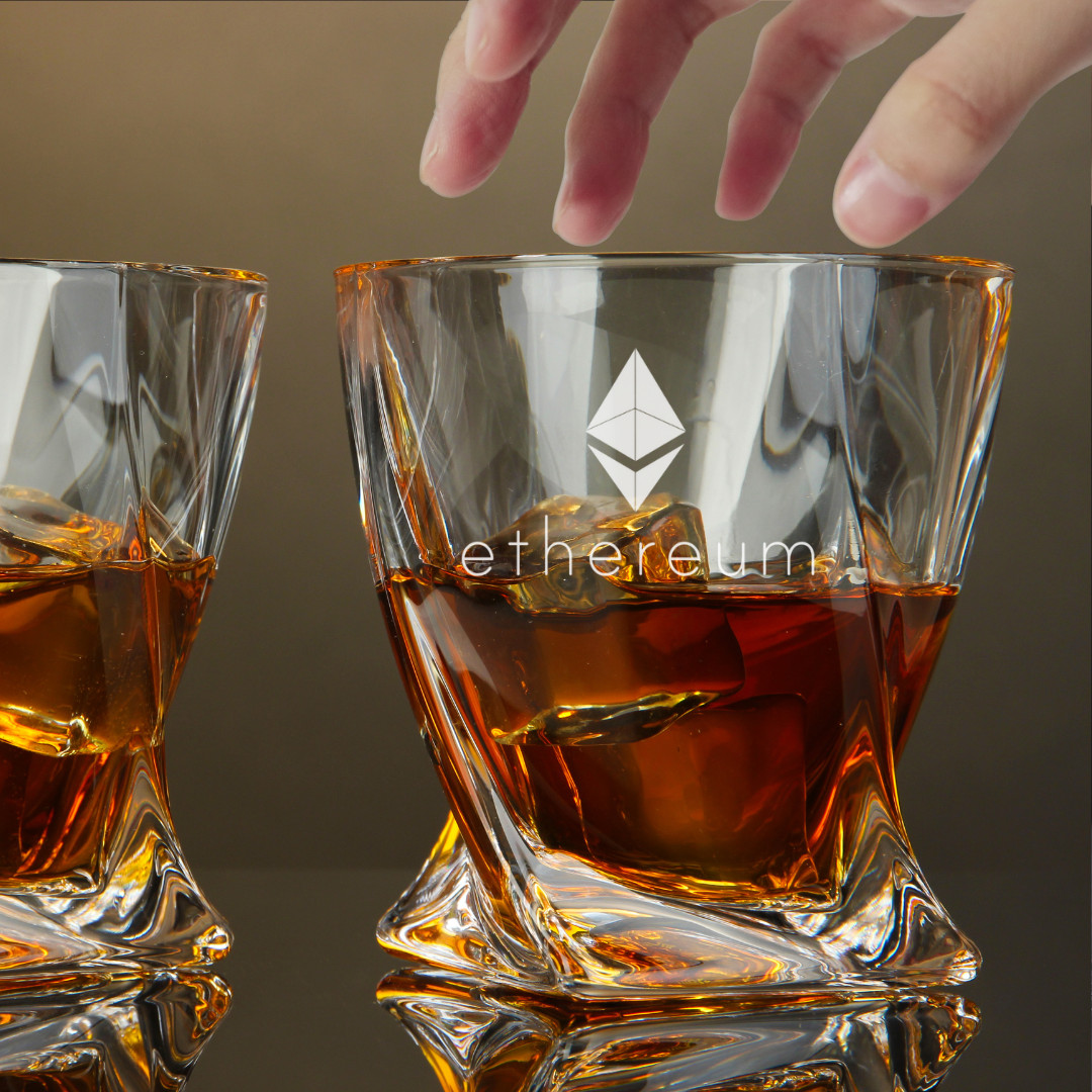 Custom Engraved Ethereum Whiskey Glass – 10 oz Twisted Rocks Glass