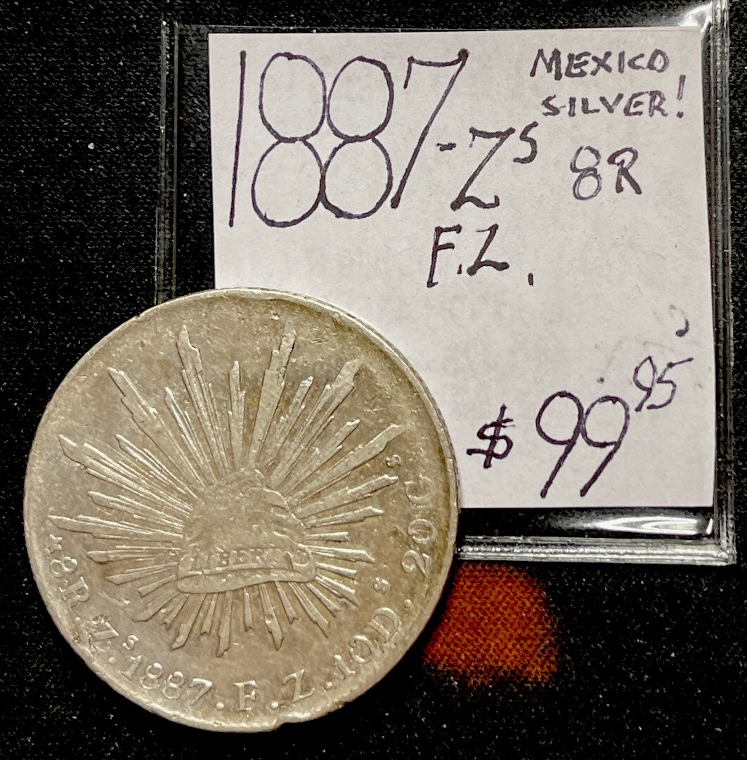 1887 Z’s  Mexico 8 Reales Silver World Coin. ENN Coins