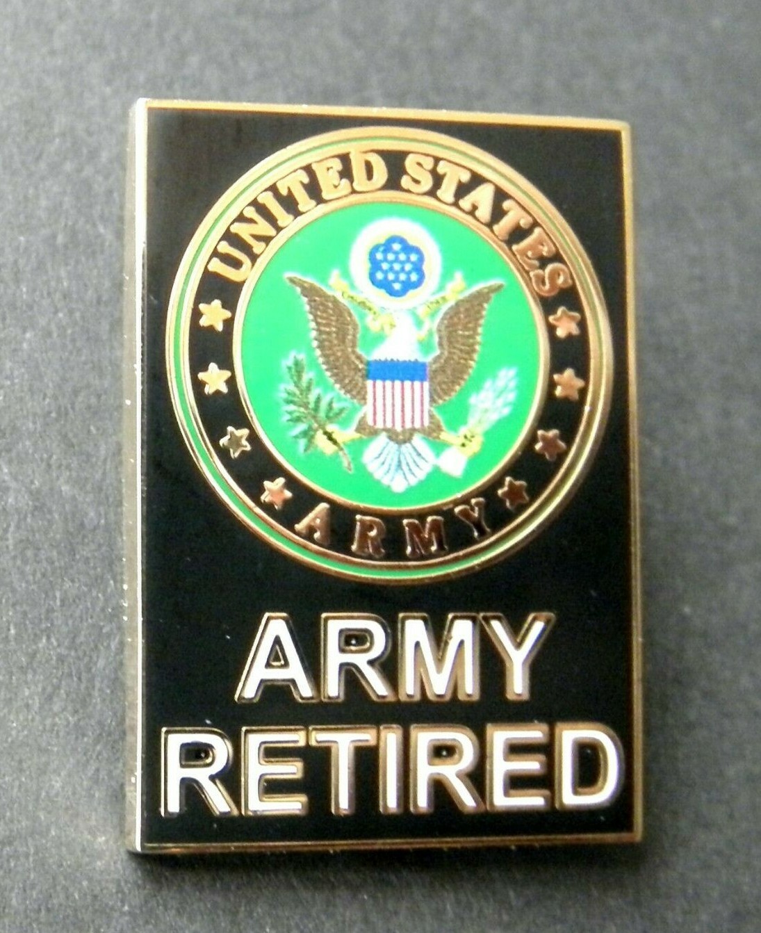 US ARMY RETIRED LARGE RECTANGLE LAPEL PIN BADGE 1.5 x 1 INCH