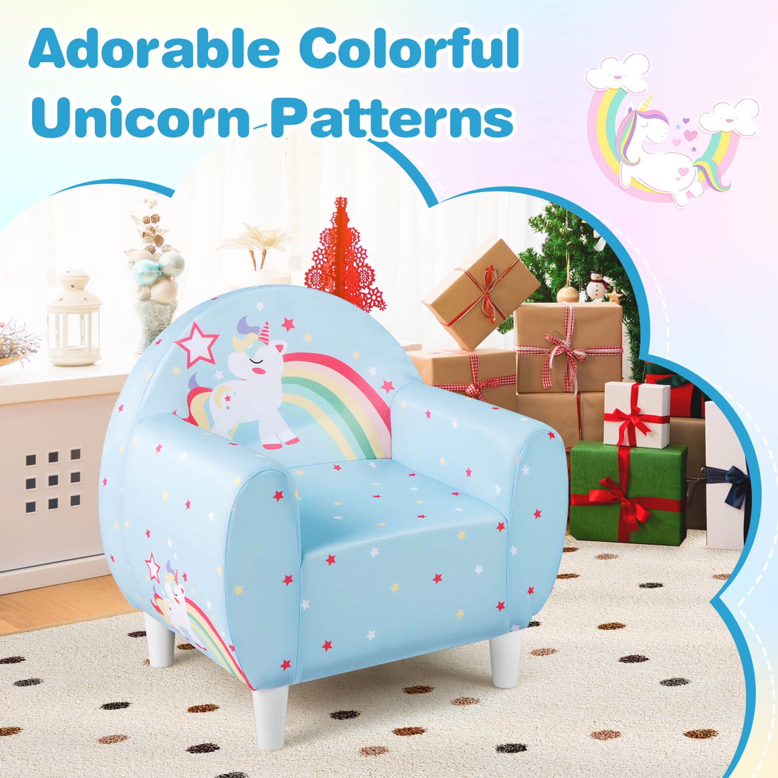 Kids Sofa w/Breathable Spandex Fabric High-density Sponge Filling for Boys Girls