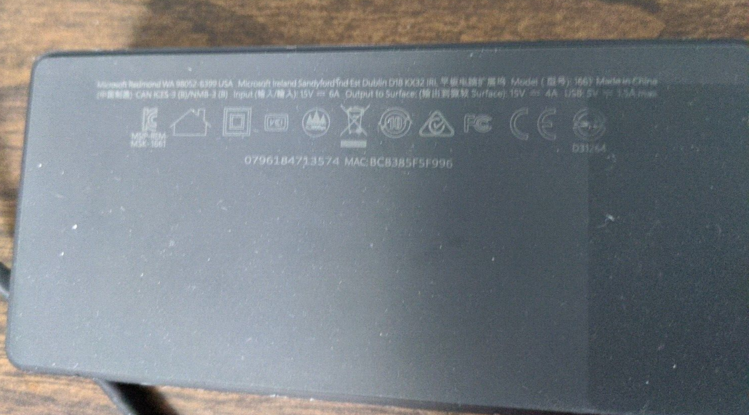 Microsoft Surface 1661, 98052-6399 Docking Station Black
