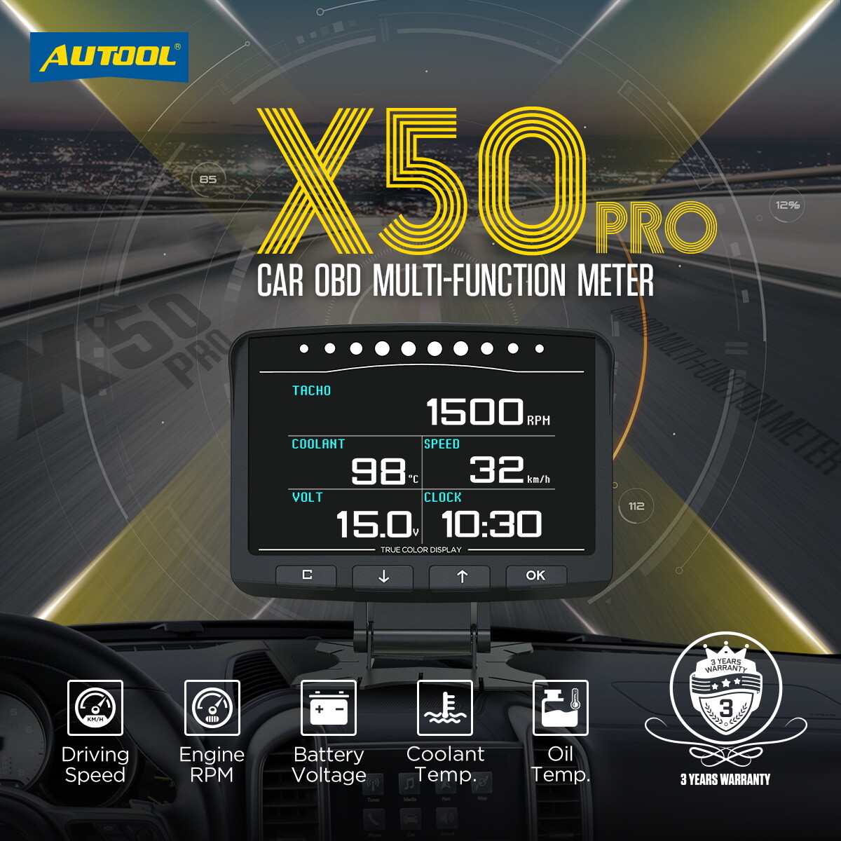 Car OBD2 Digital Speedometer Meter Overspeed Alarm Oil Temp Engine Monitor