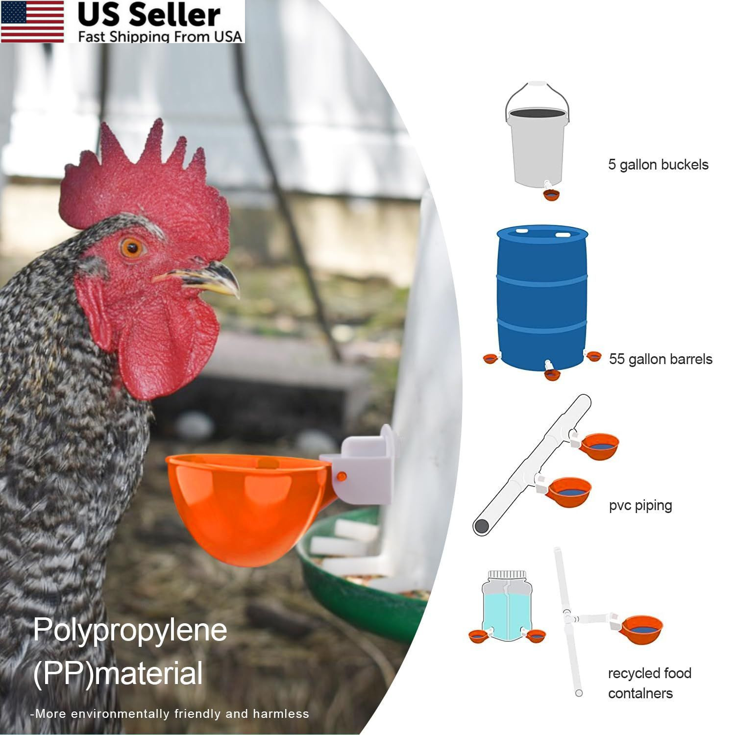 Chicken Waterer Cups, 8 Packs Orange Large size,