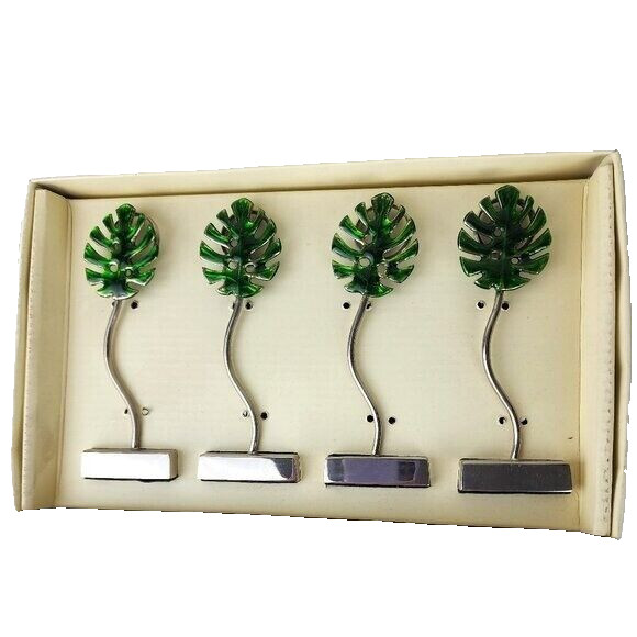 Pottery Barn Palm Leaf Metal Placecard Holders With Placecards NWT