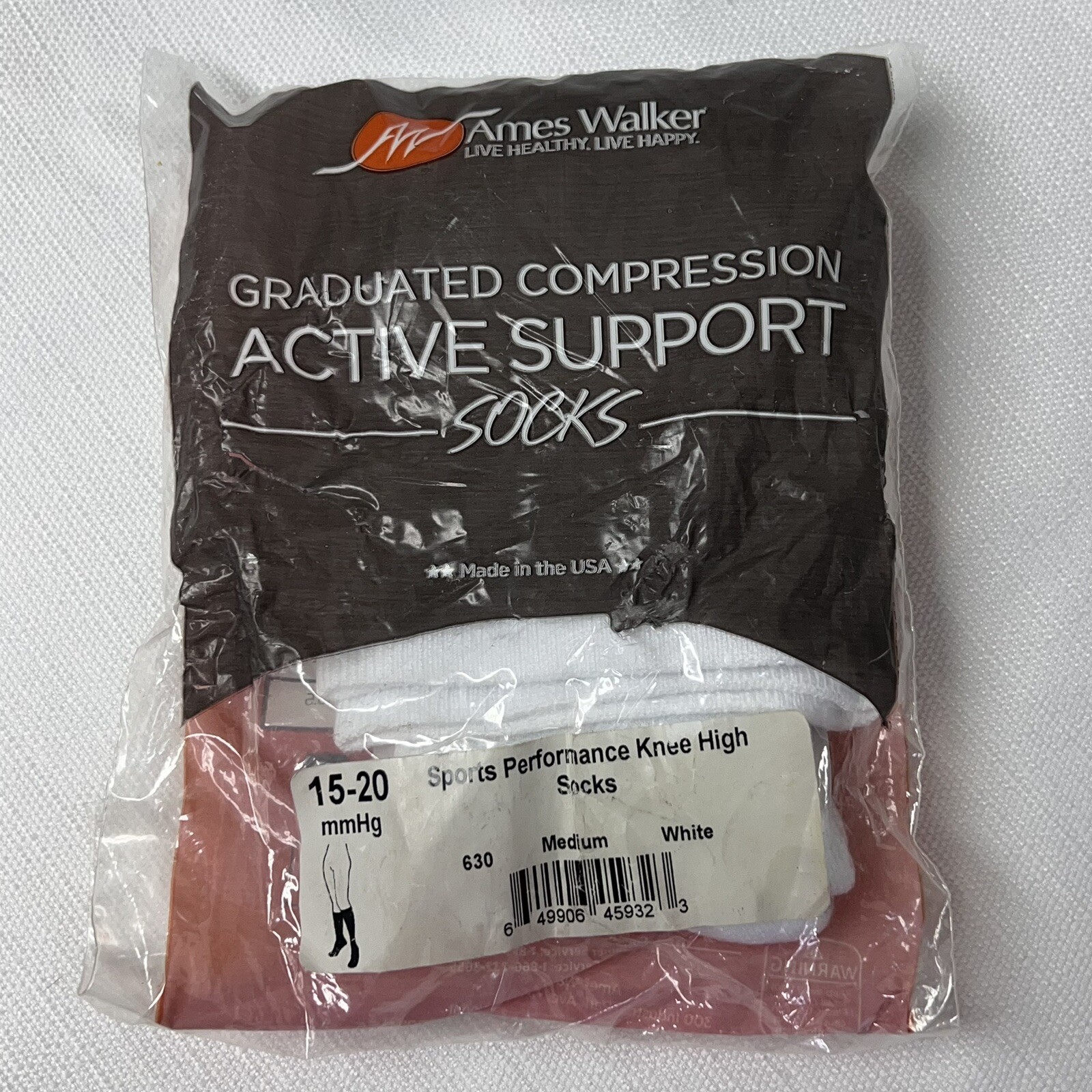 NEW Ames Walker AW Style 630 Sports Performance 15-20 Knee High Socks Medium