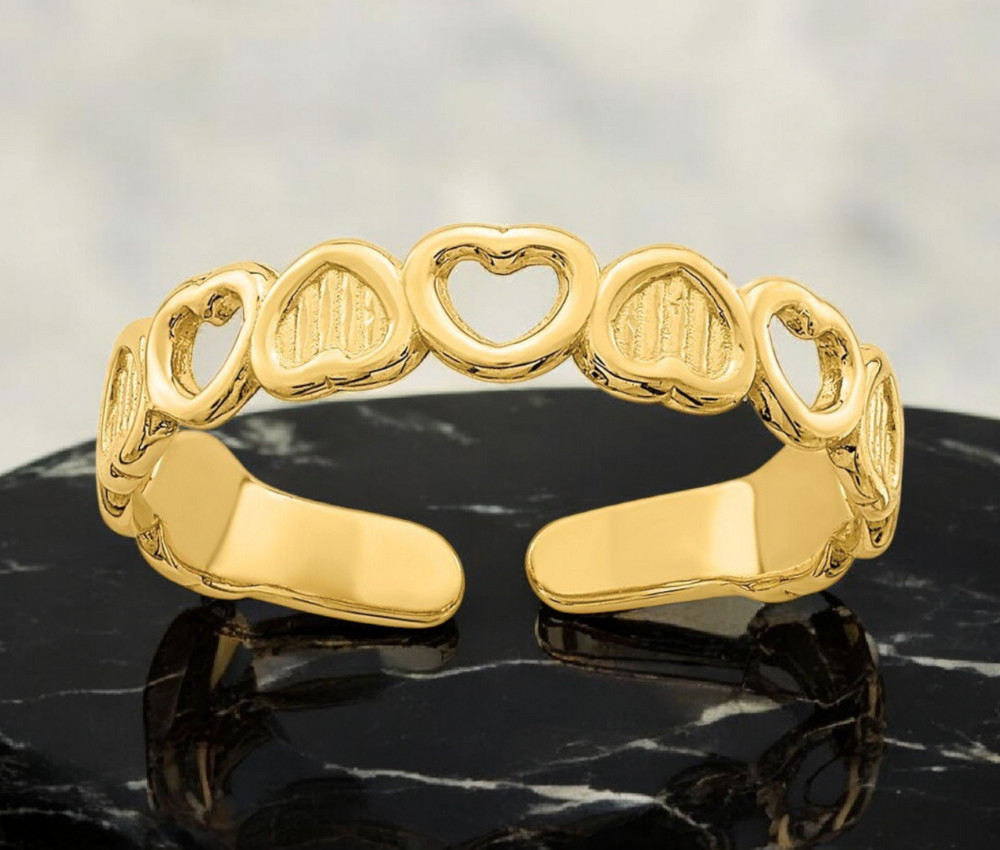 14k Yellow or White Gold Alternation Open or Textured Heart Toe Ring -