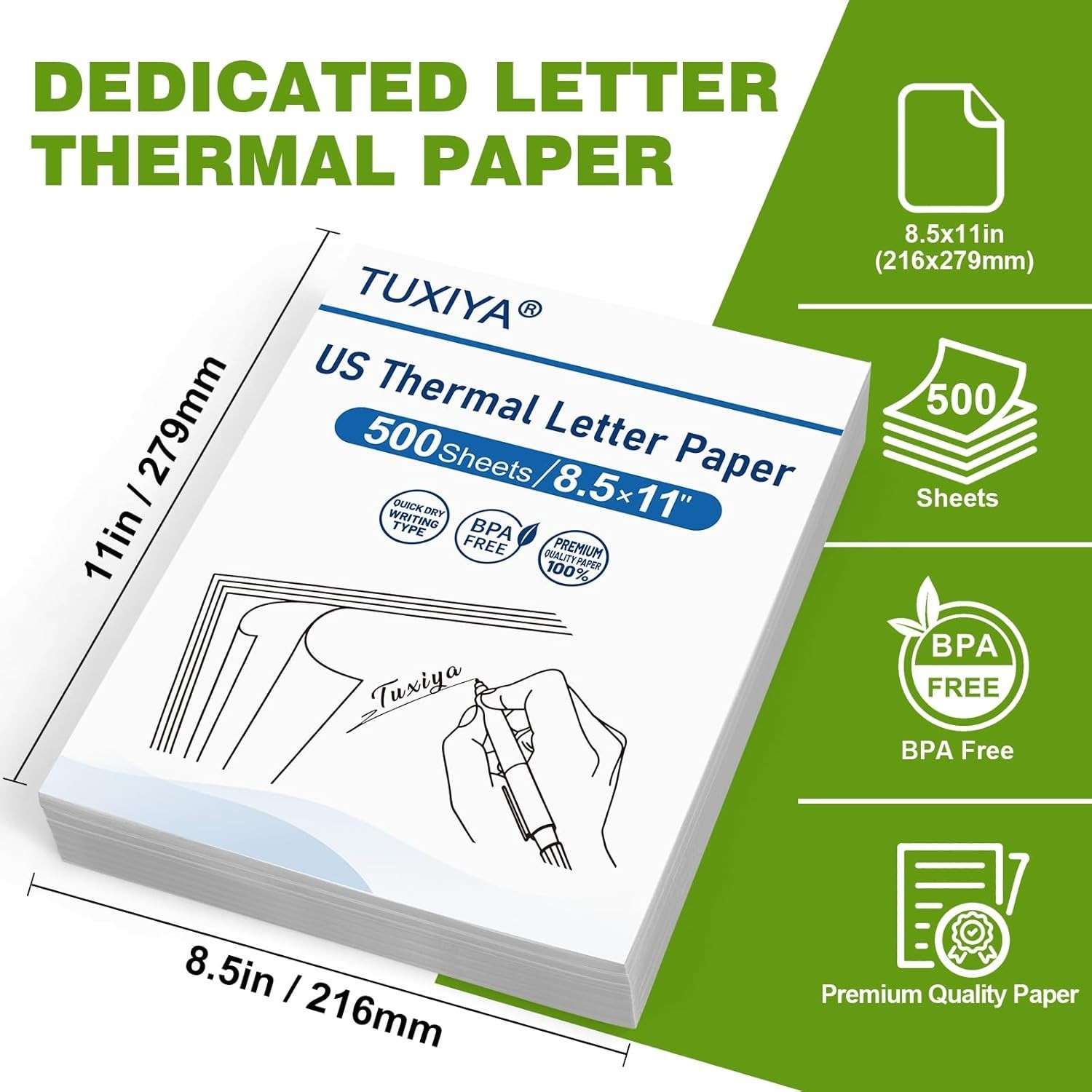 500 Sheets of 8.5x11 Inch BPA-Free Thermal Printer Paper - High Quality Printing