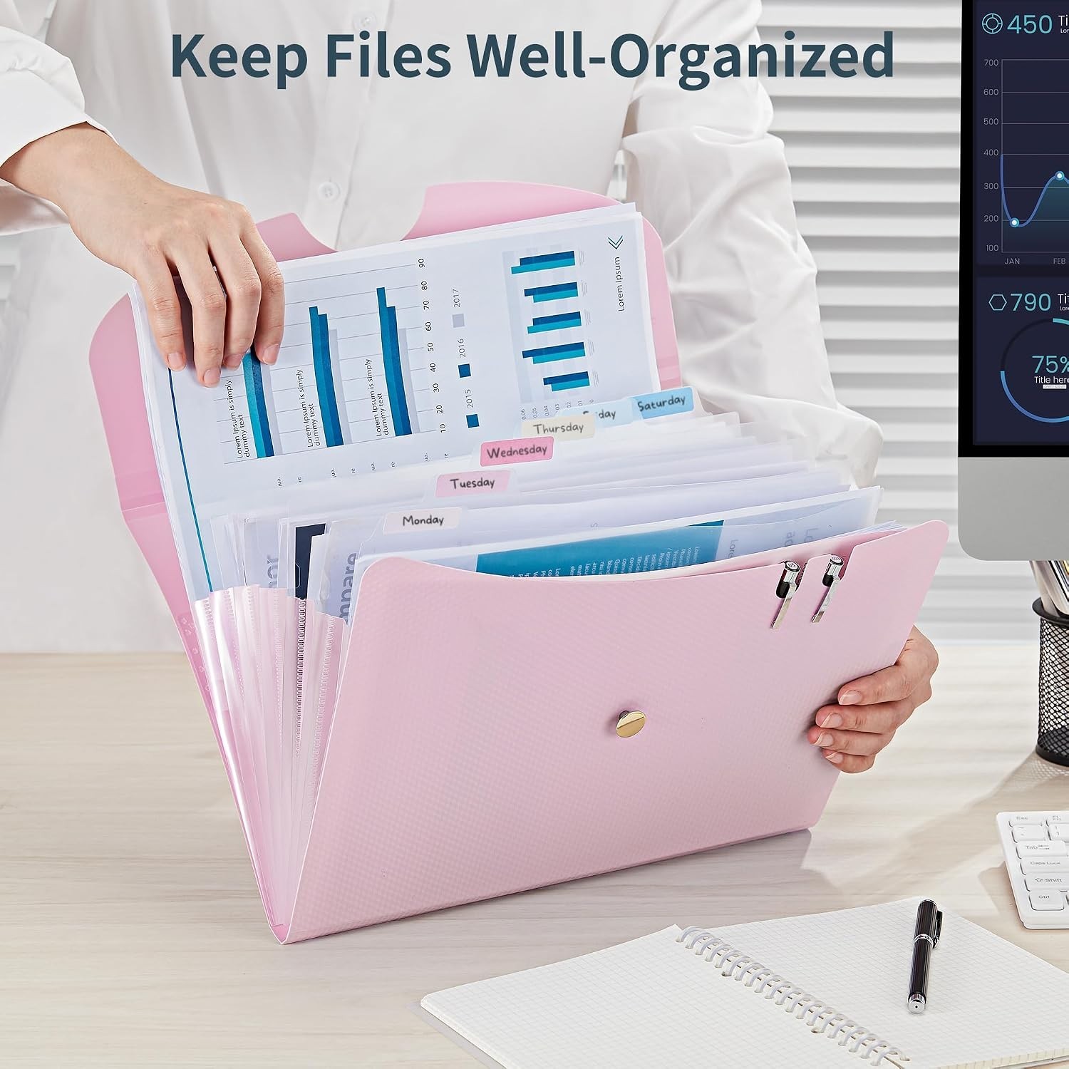 Expanding File Folder with 7 Pockets - Macaron Pink A4 Organizer for All Needs