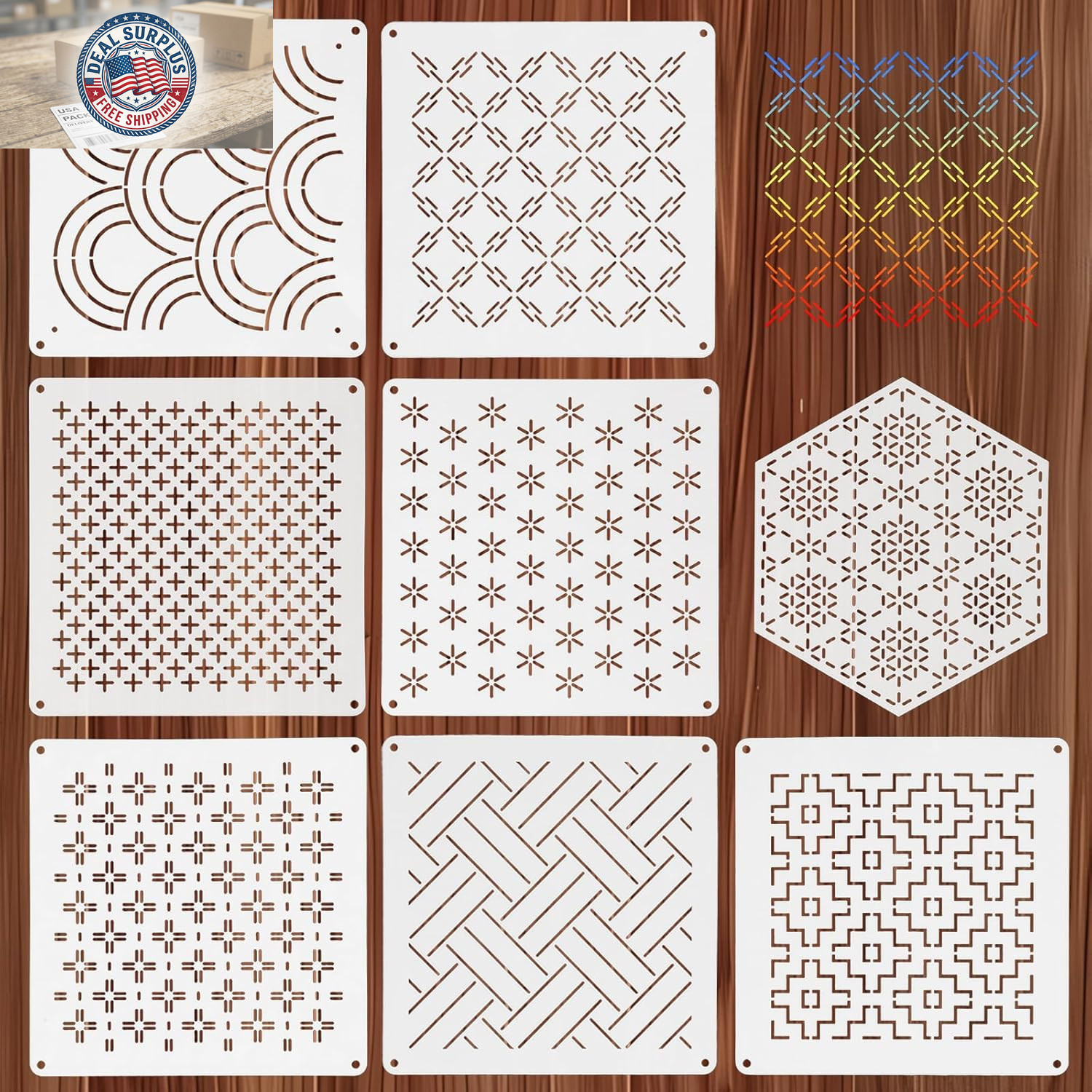 8 PCS 4.7 X 4.7 Inch Plastic Sashiko Stencil, Plastic Sashiko Template Pattern G
