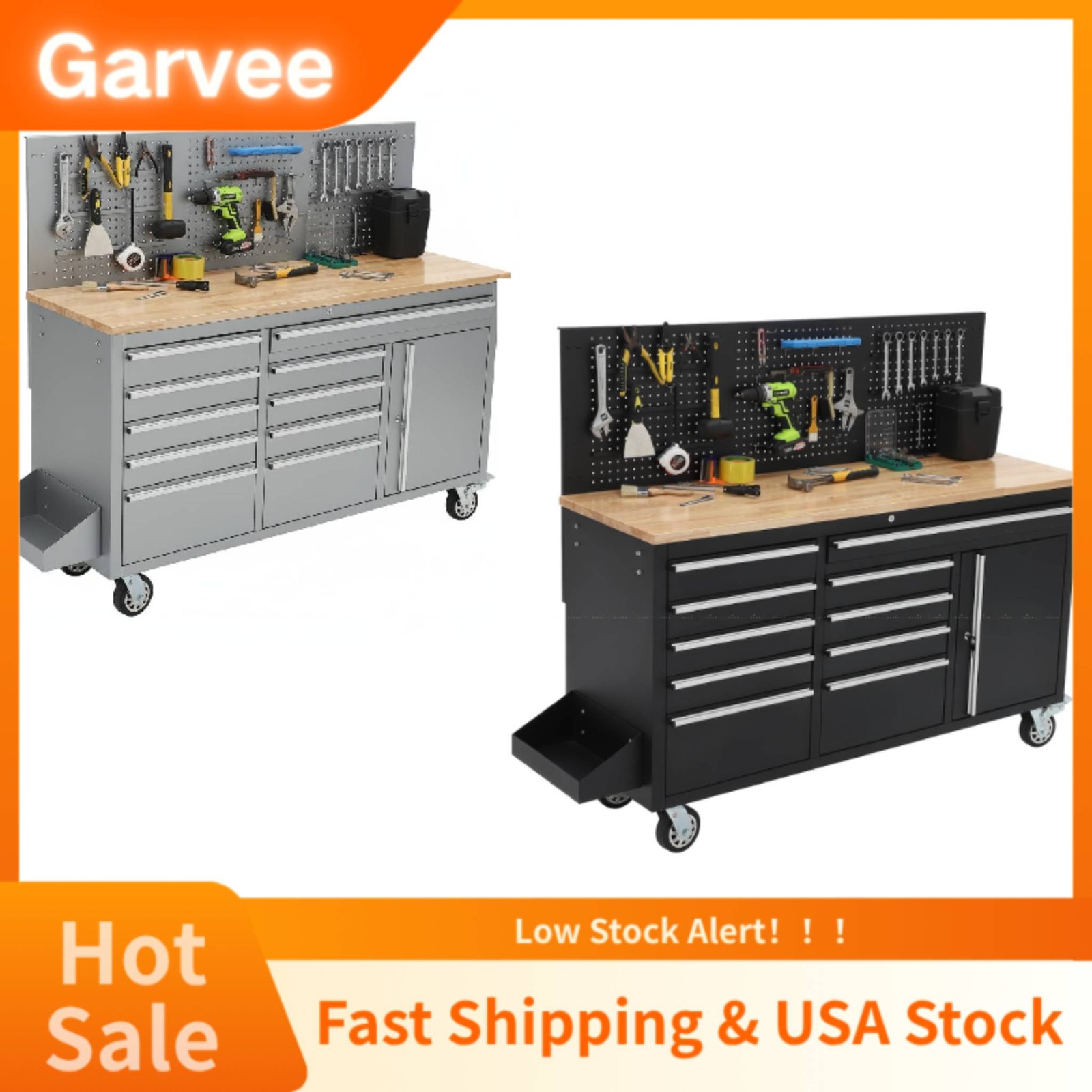 Mobile Garage Workstation Rolling Tool Chest 61inch 10 Drawer Storage Cabinet Wi