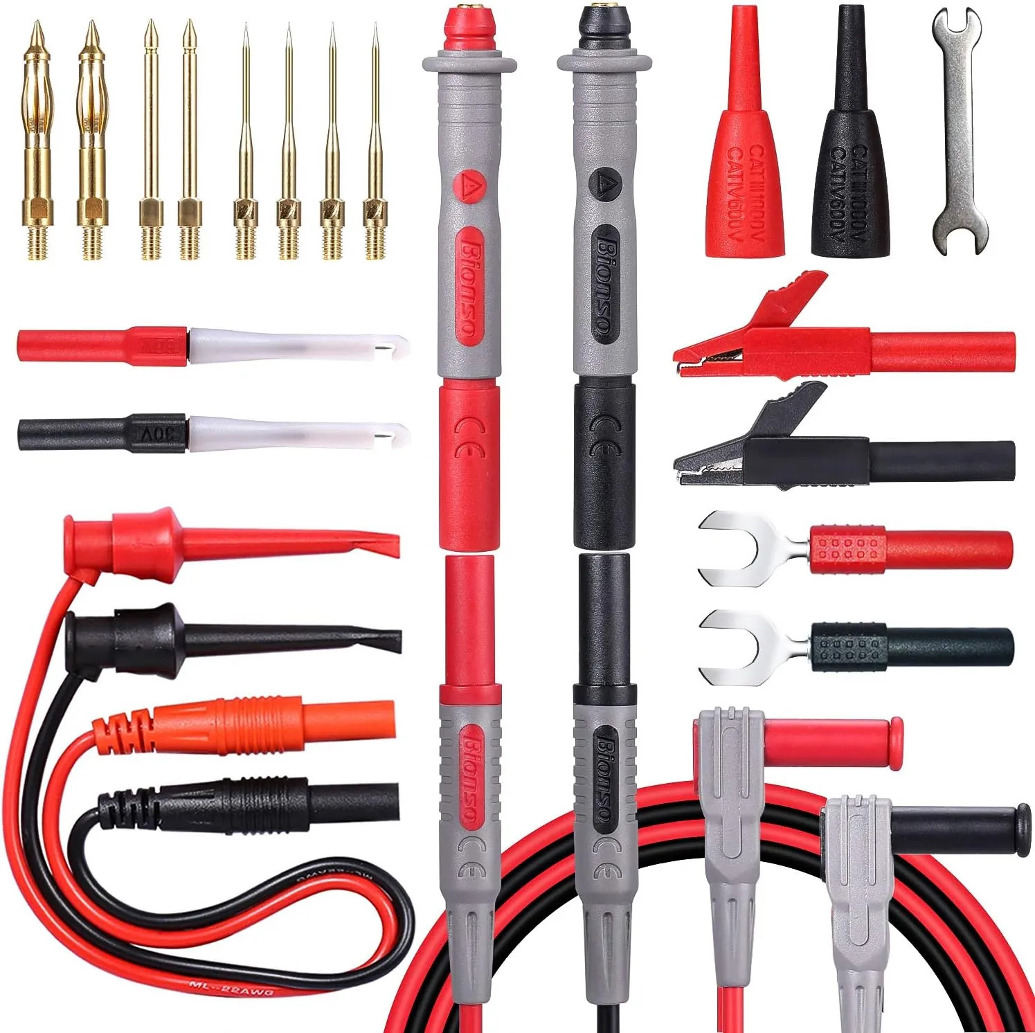 25 Piece Multimeter Test Leads Kit Gold Plated Probes Alligator Clips Test Hooks