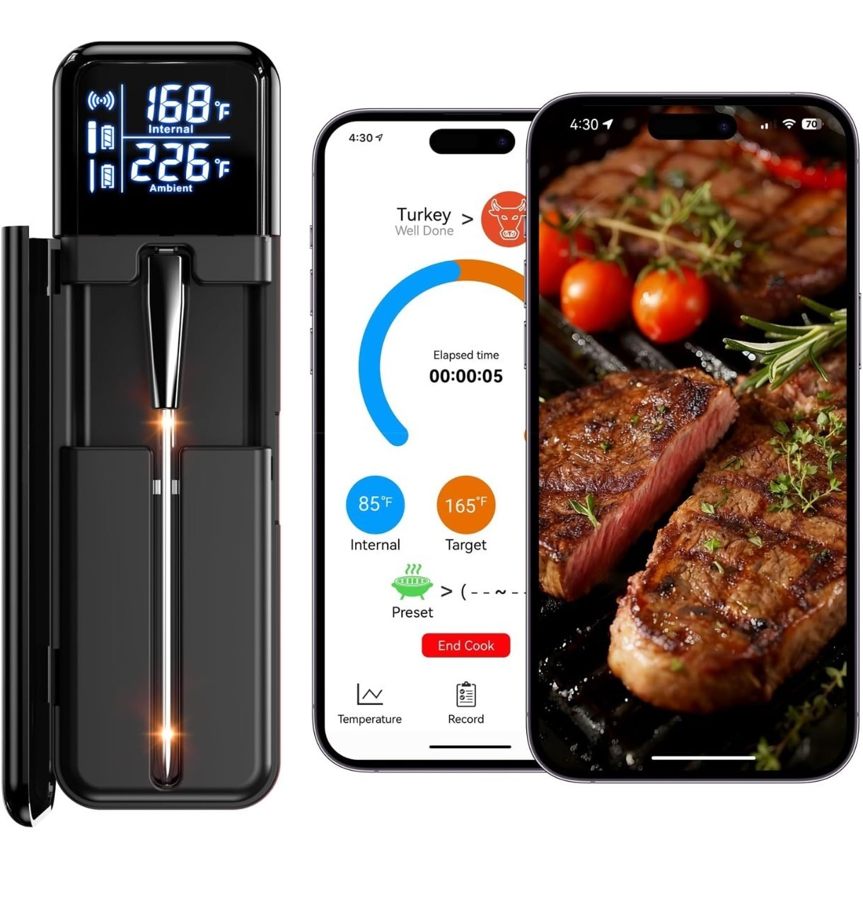 Smart Wireless Meat Thermometer, Digital Cooking Thermometer for Kitchen, Grill