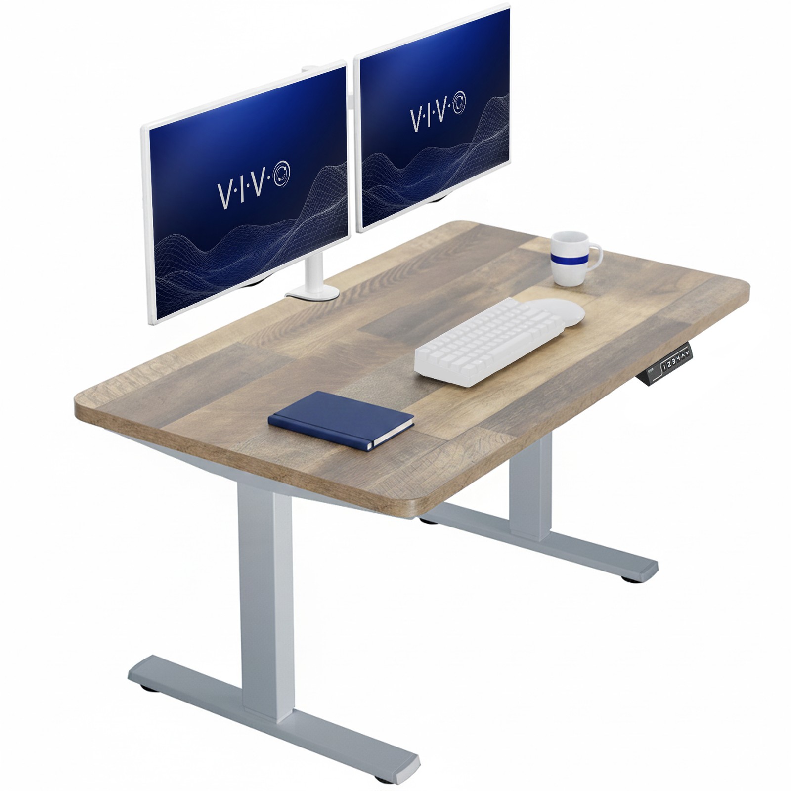 VIVO Electric 43” x 24” Stand Up Desk | Reclaimed Wood Table Top, Gray Frame