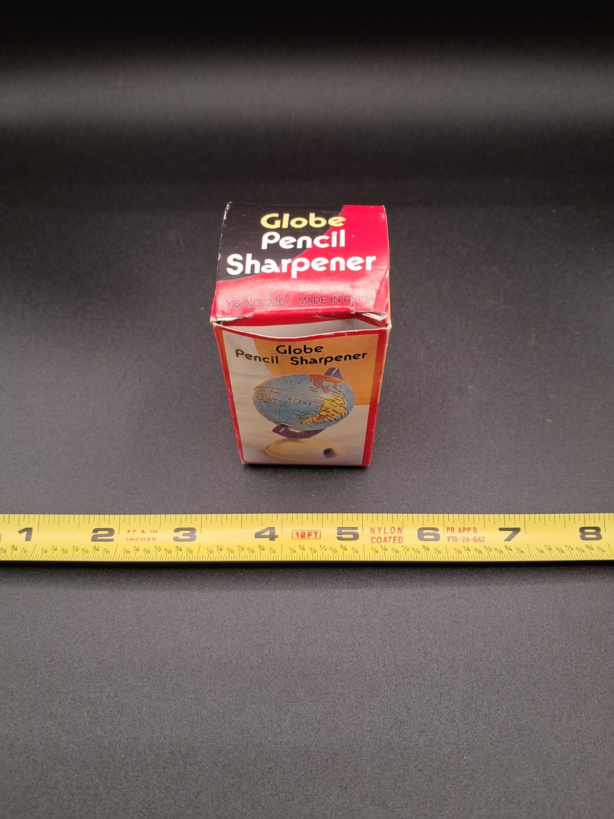 Miniature vintage world globe pencil sharpener with box