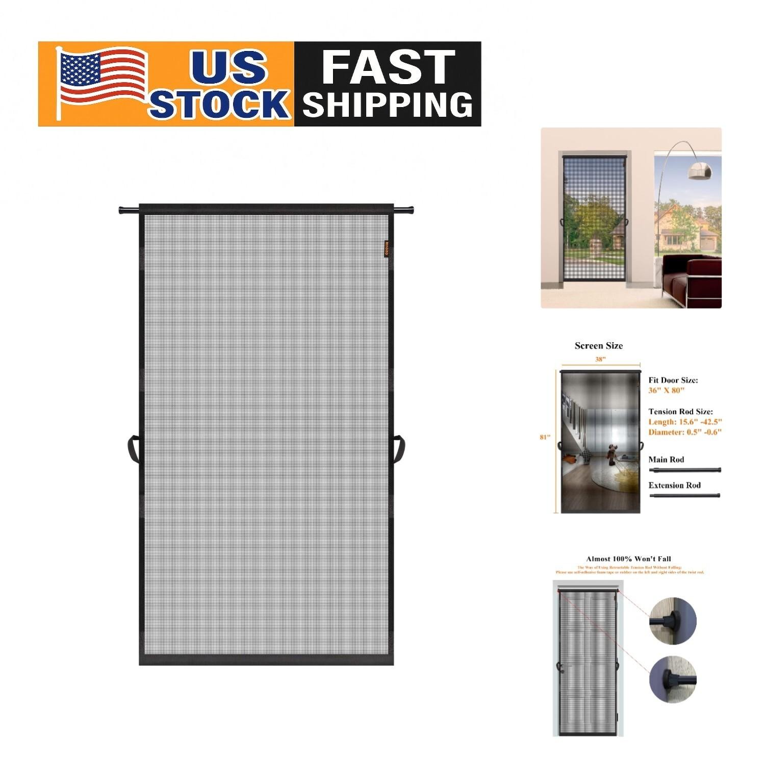 Retractable Hanging Screen Door for 36" X 80" Entries - Easy Install & Fireproof