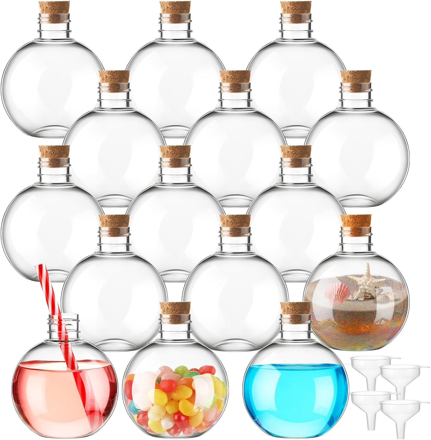 15 Pcs 6 oz Spherical Plastic Potion Bottles Ball Shape Sand Art Bottles with Fu