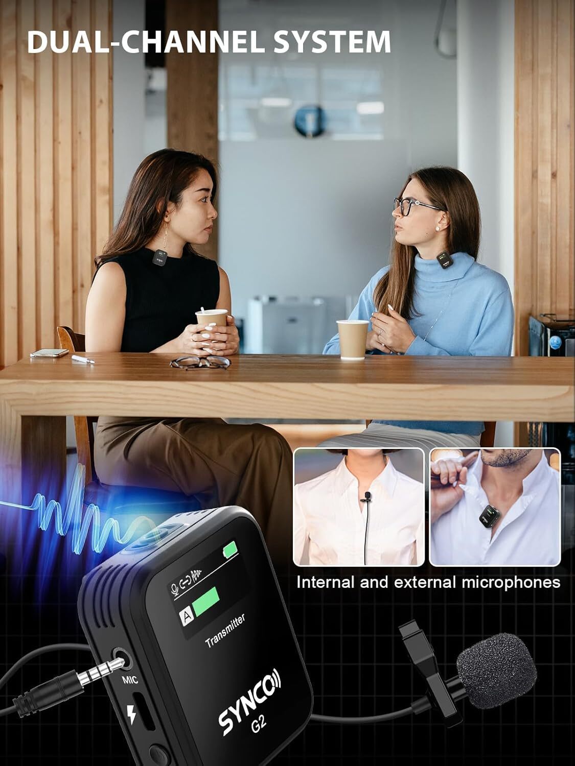SYNCO G2(A2) Wireless Lavalier Microphone 2.4G Dual Transmitter For Camera Vlog