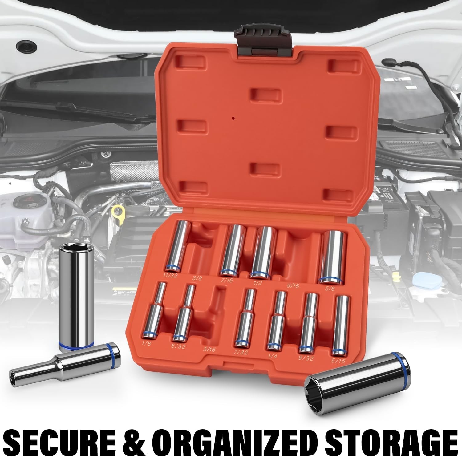 1/4" Drive SAE Deep Socket Set 13PC 1/8-5/8" 6 Point CR-V Hex Sockets Case USA