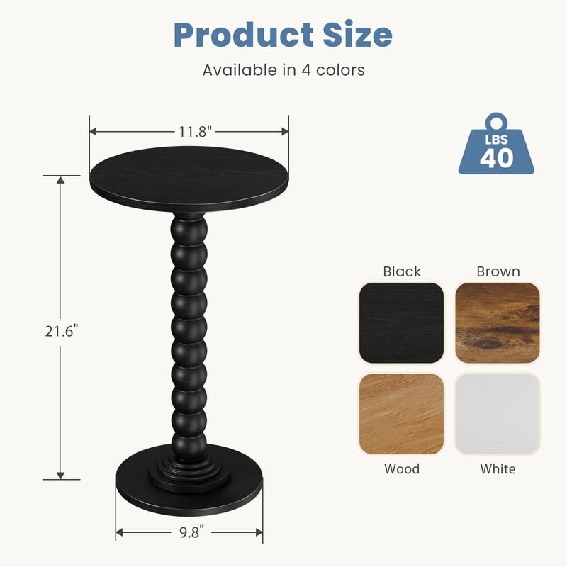 Round Side Table - Solid Wood Leg Small Drink Table for Living Room Bedroom