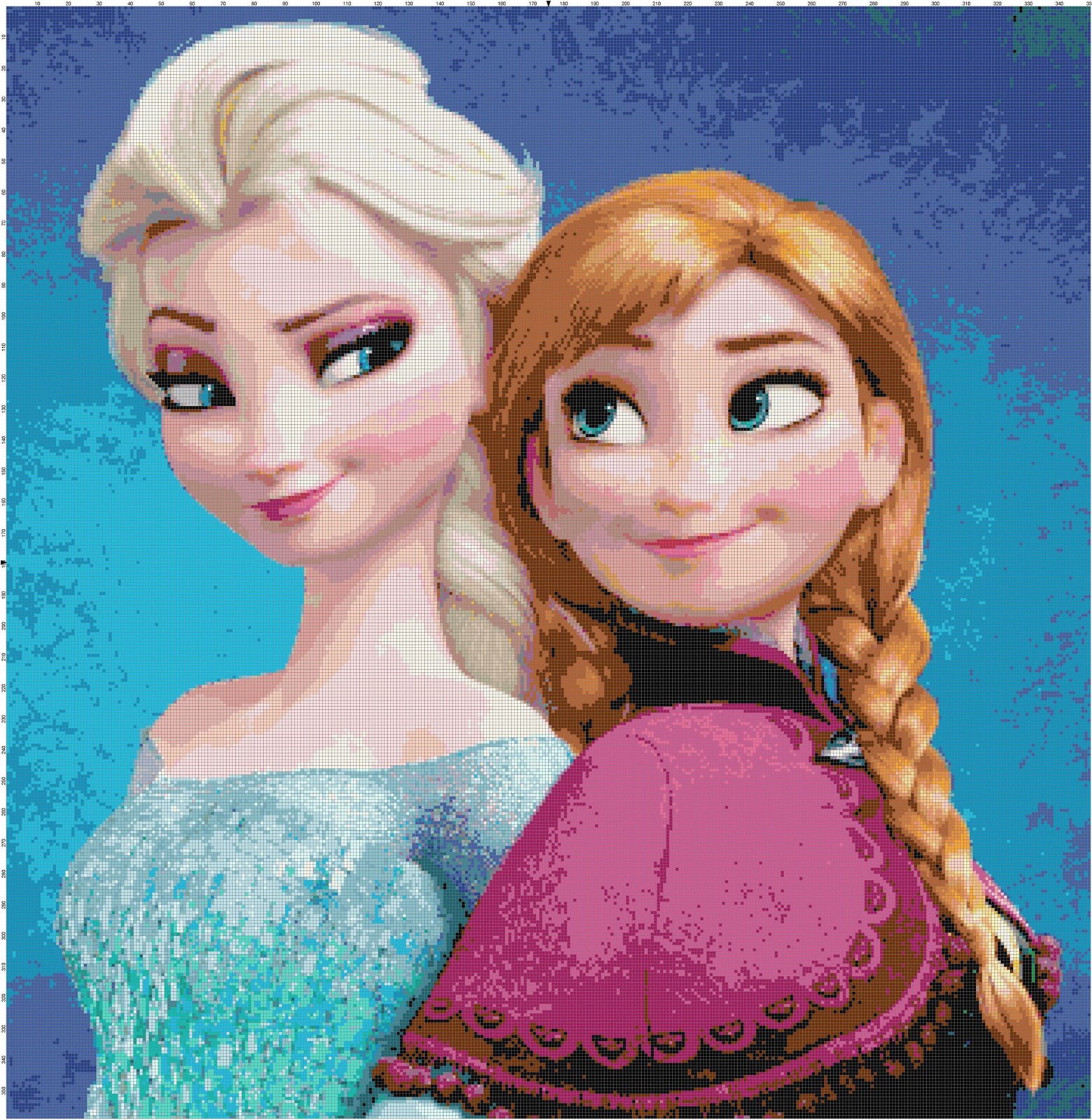 Frozen Anna and Elsa Handmade Fan Art Cross-Stitch Pattern Chart