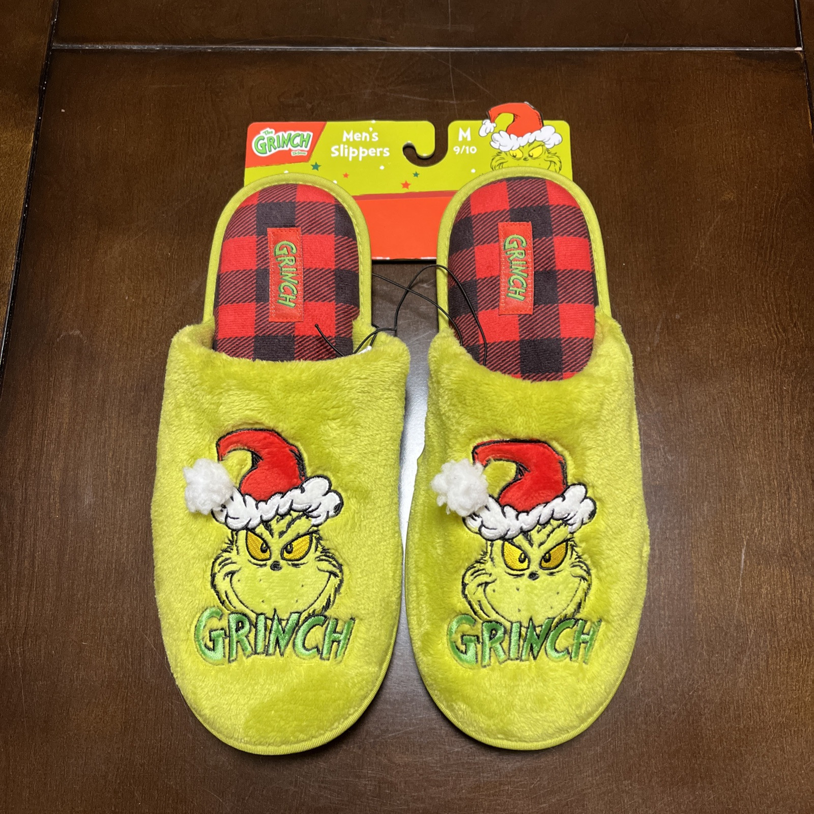 Dr. Seuss The Grinch Who Stole Christmas Holiday Slippers Plaid Men’s Size 9/10