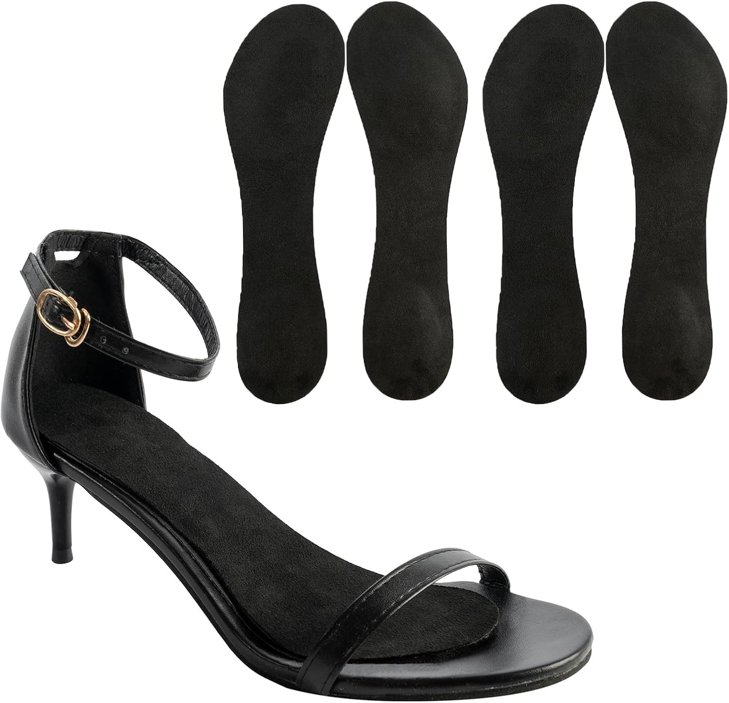 2 Pairs Gel High Heels Sandals Cushion Insoles Adhesive, 5-7.5, Fannel Black