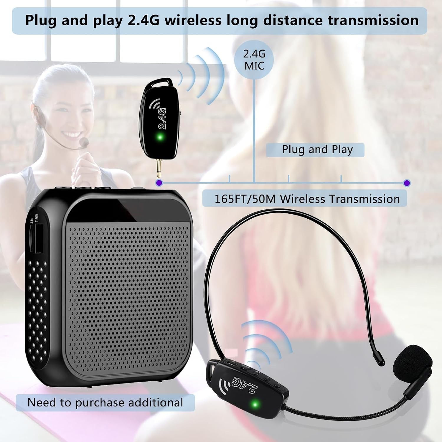 Wireless Microphone Headset MIC Cordless: 2.4G Wireless Head MIC and Handheld Mi