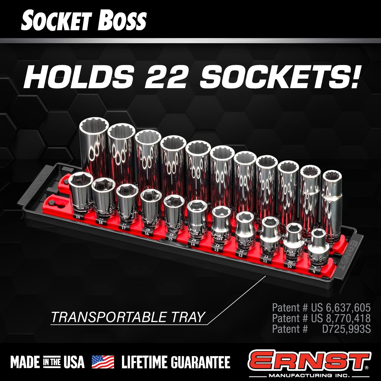Ernst 8496 Socket Boss 3/8" Drive Socket Organizer 2-Rail Blue